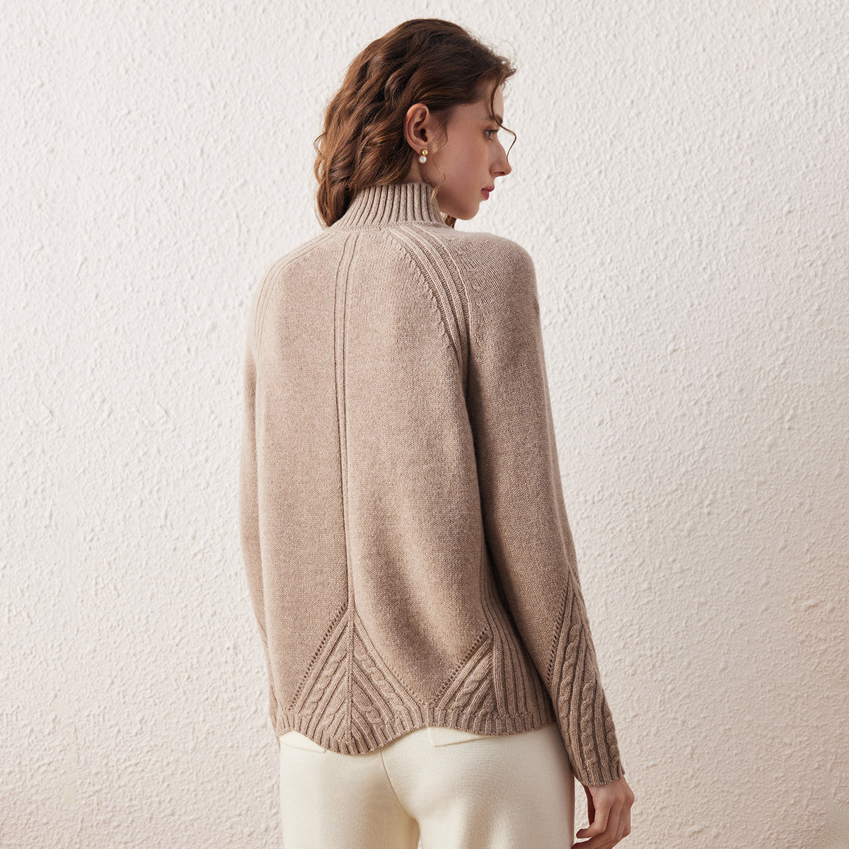 100% Wool Mock Neck Cable Knit Sweater