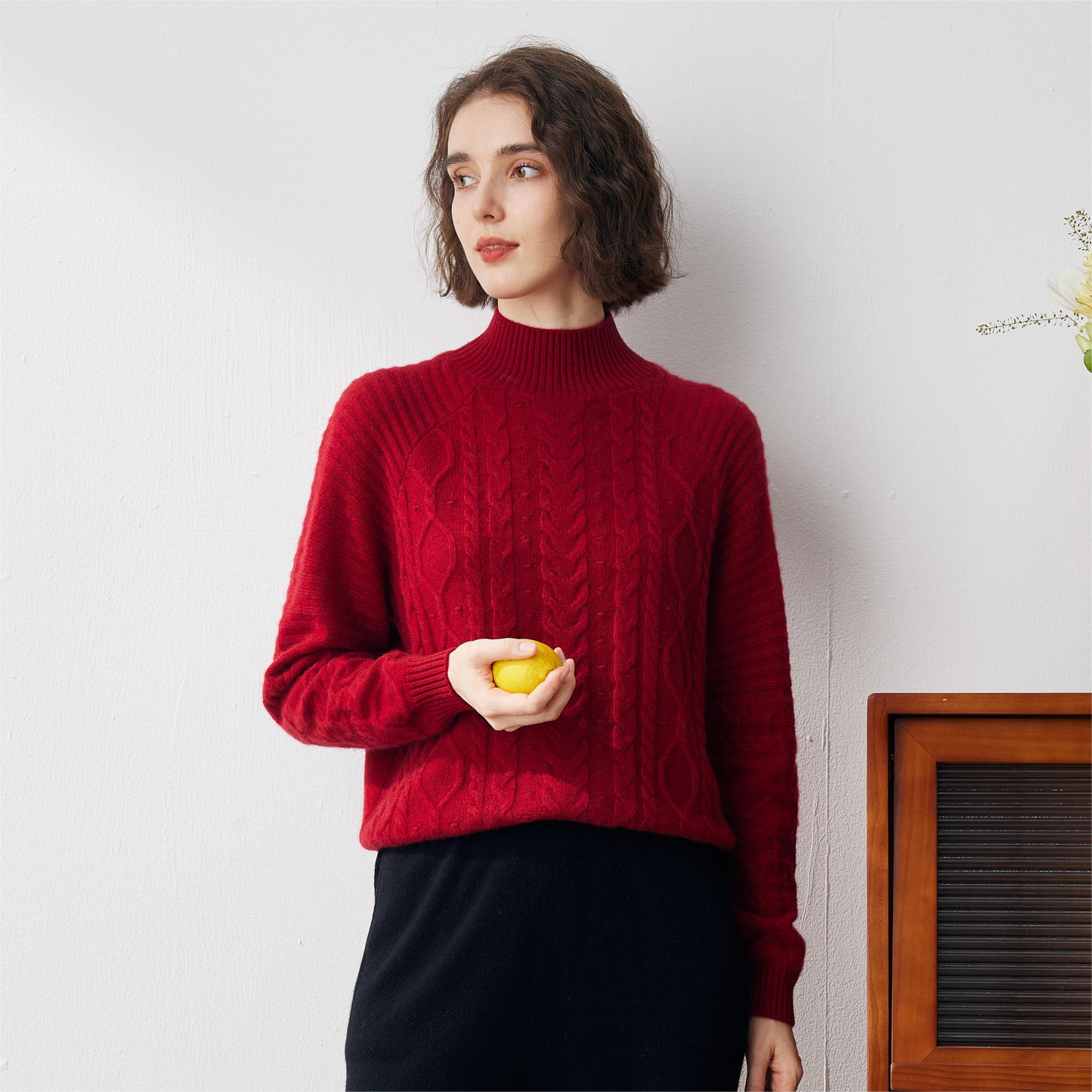 100% Cashmere Cable Knit Turtleneck Sweater