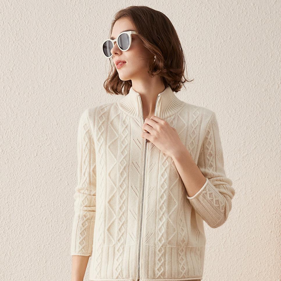 100% Cashmere Knit Zip Up Cardigan Sweater