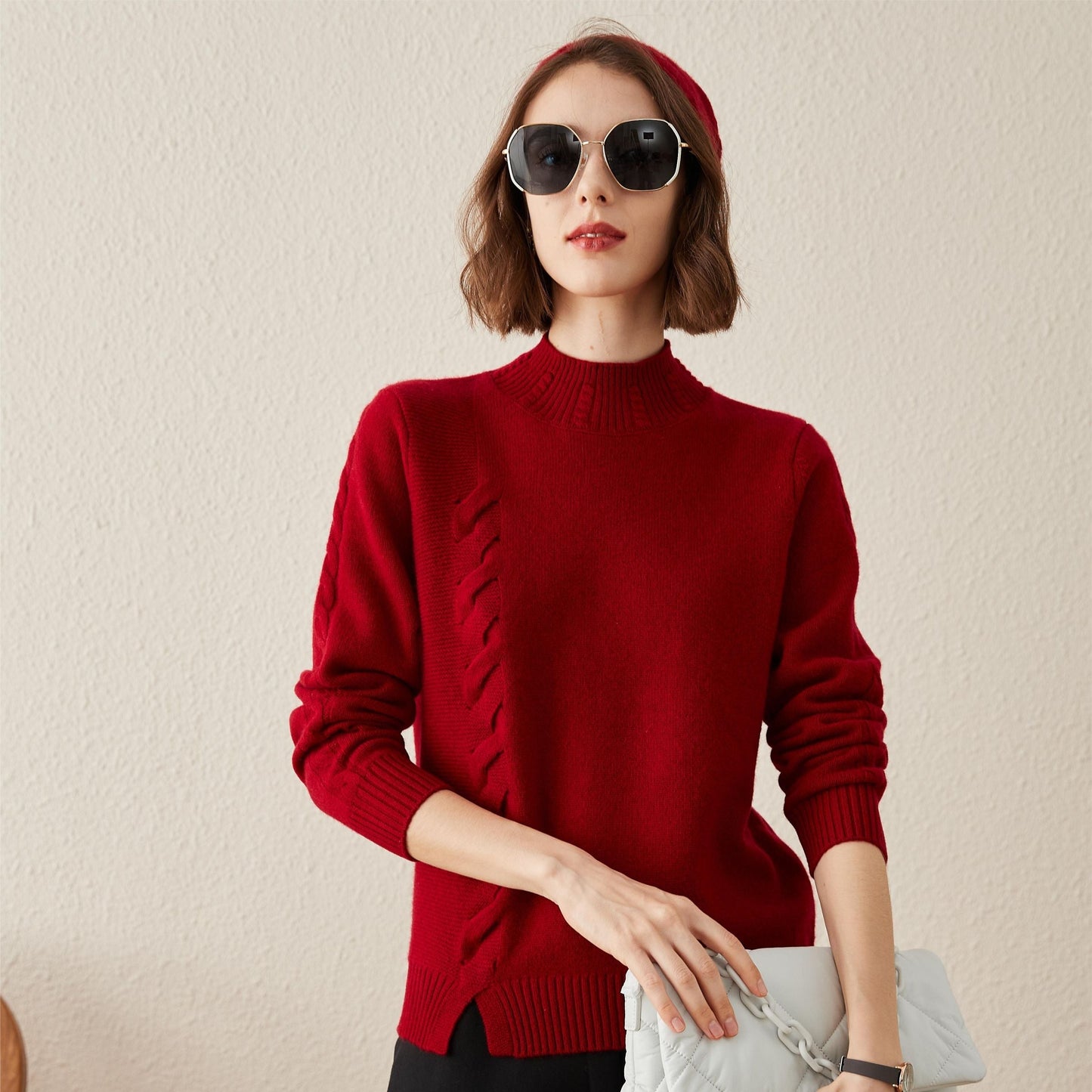 100% Cashmere Classic Ribbed Cable Knit Sweater