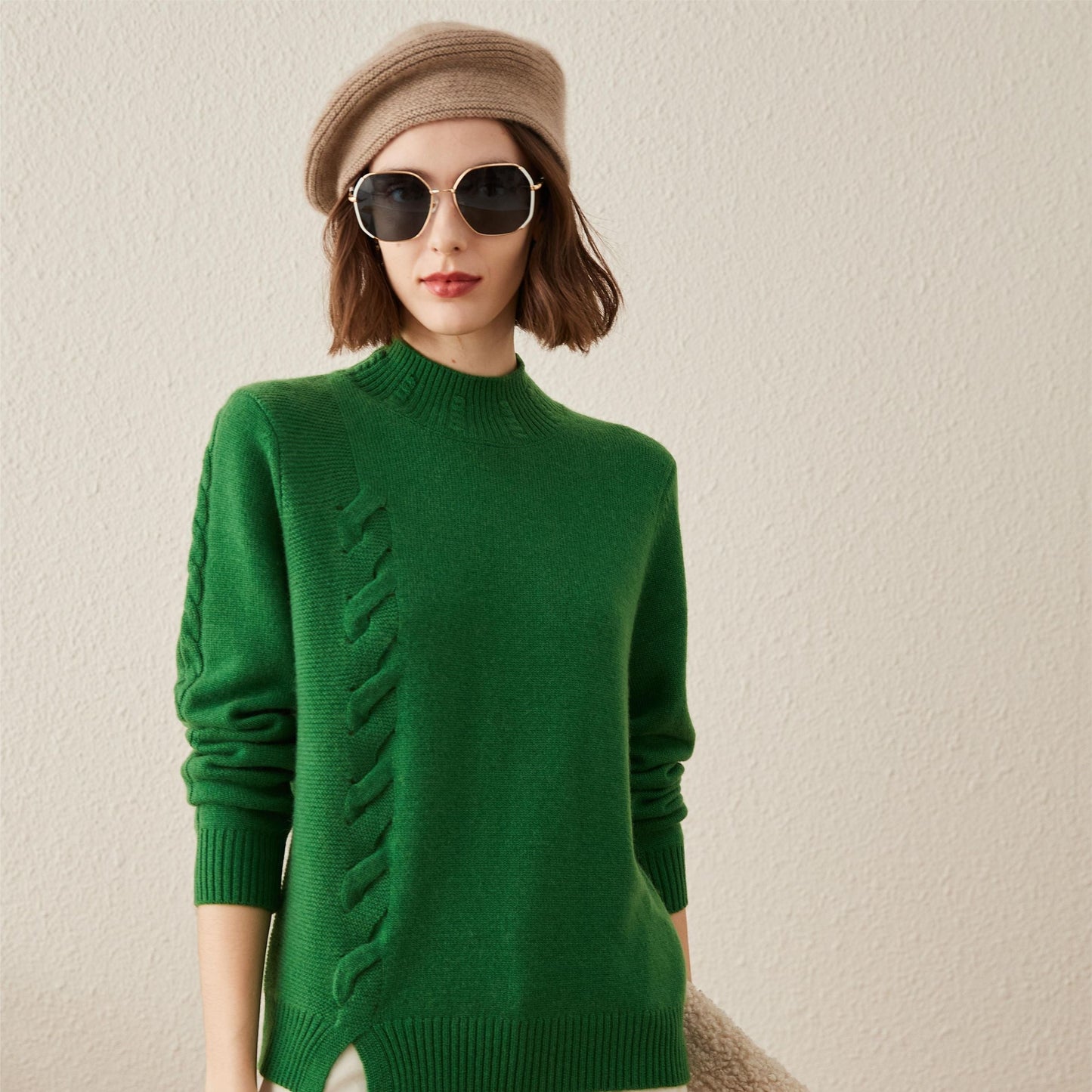 100% Cashmere Classic Ribbed Cable Knit Sweater