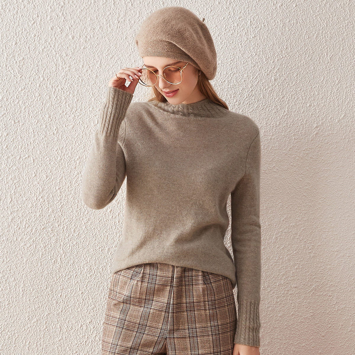 100% Cashmere Mock Neck Knit Sweater