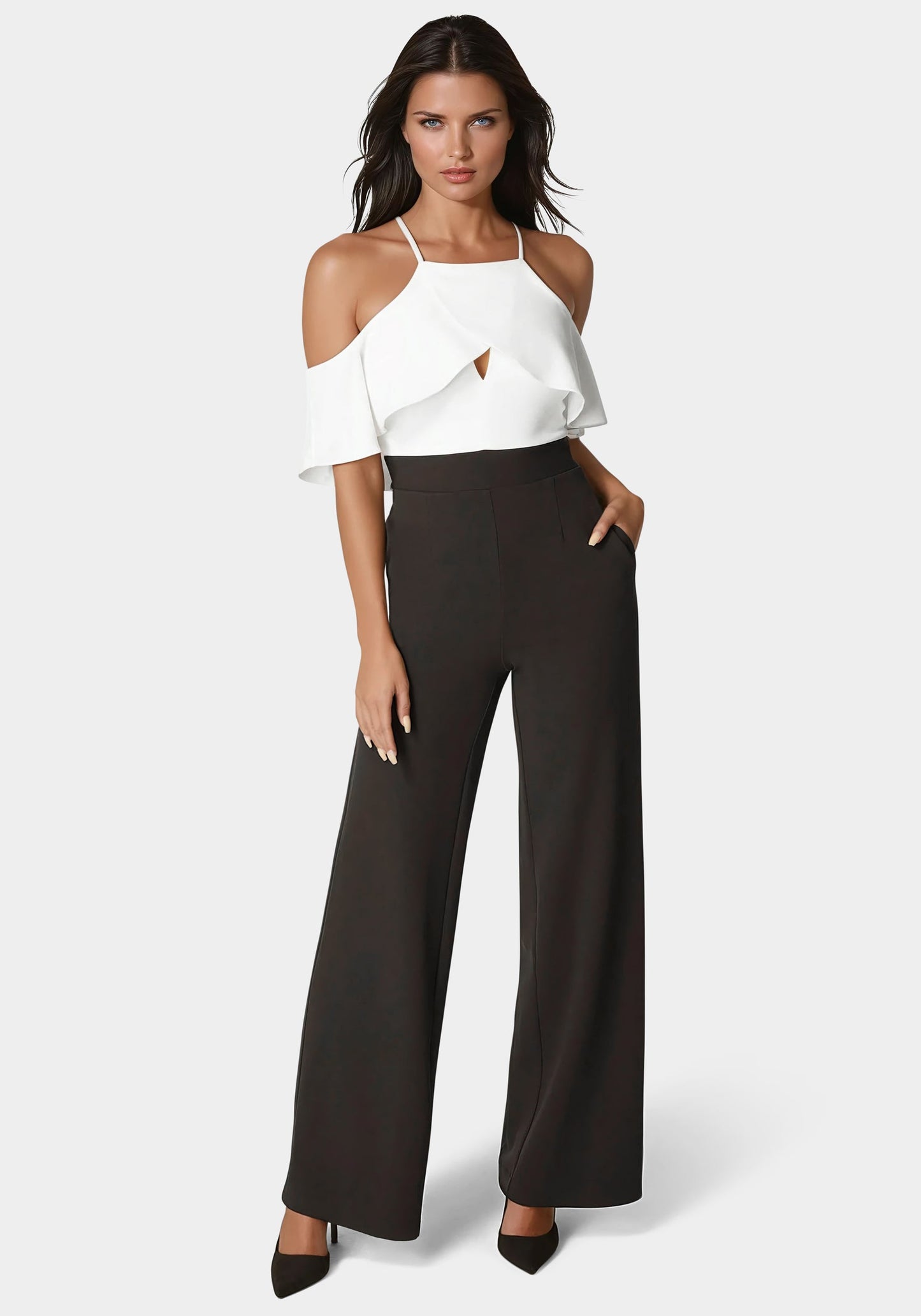 Cold Shoulder Palazzo Leg Jumpsuit