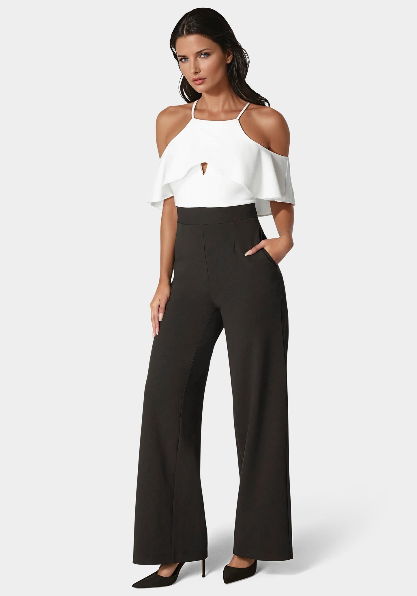 Cold Shoulder Palazzo Leg Jumpsuit