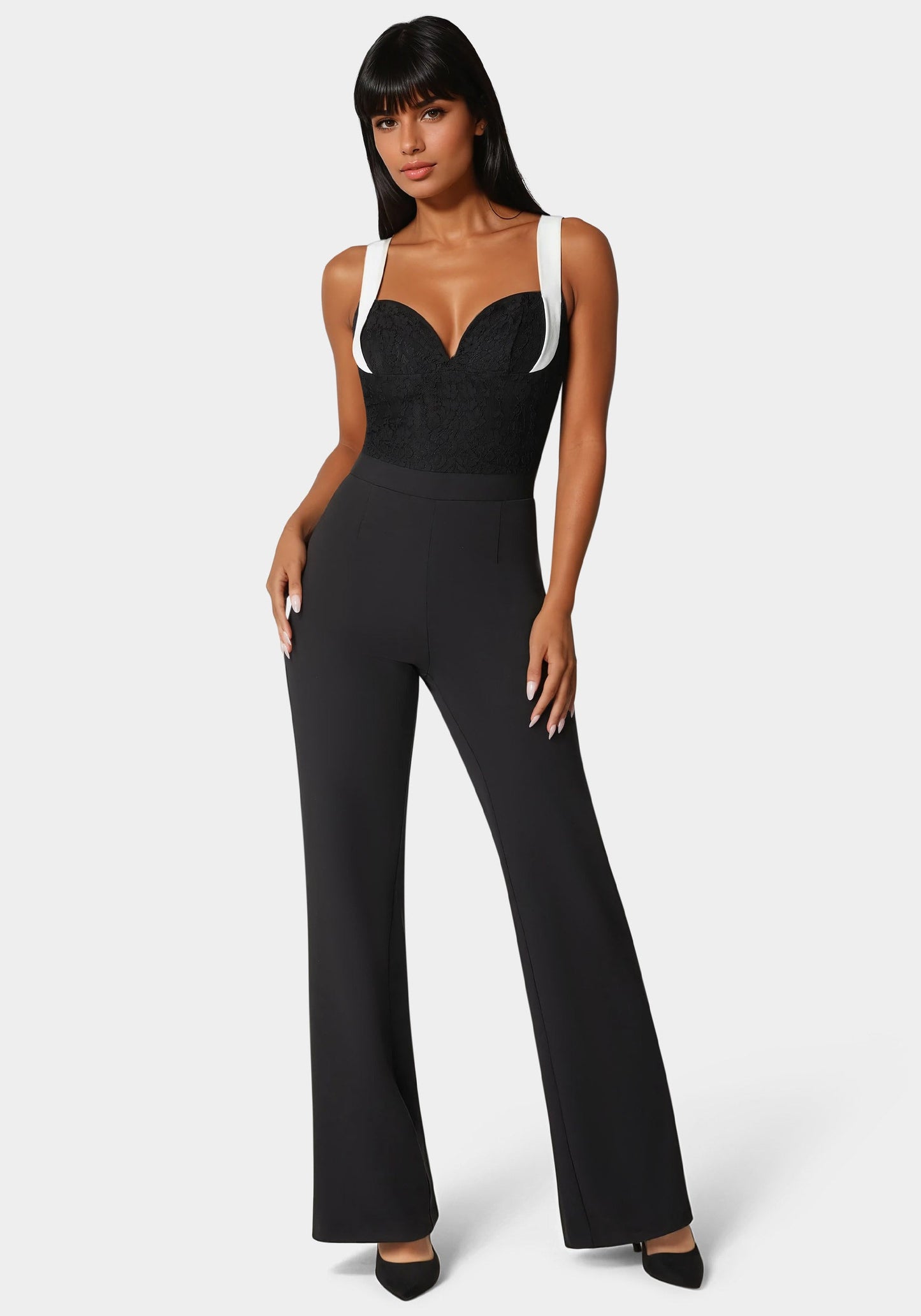 Lace Insert Flared Jumpsuit