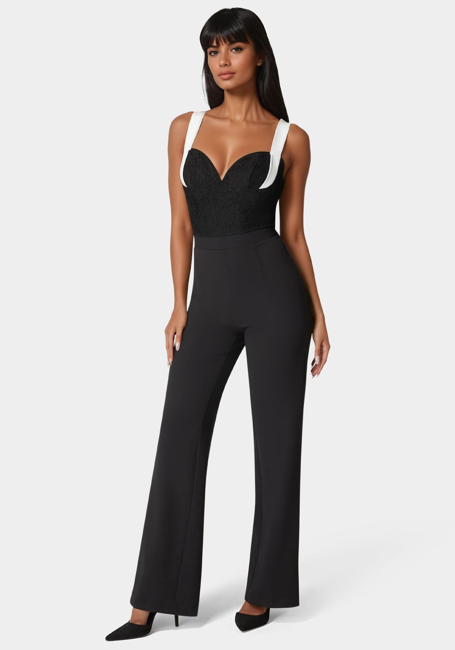 Lace Insert Flared Jumpsuit