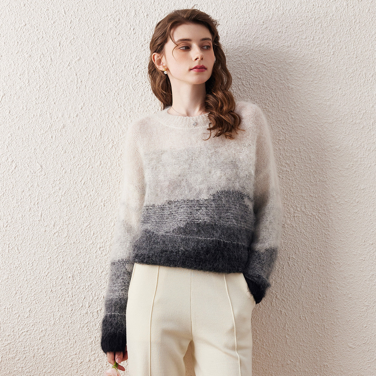 Mohair Crew Neck Gradient Loose Knitted Sweater