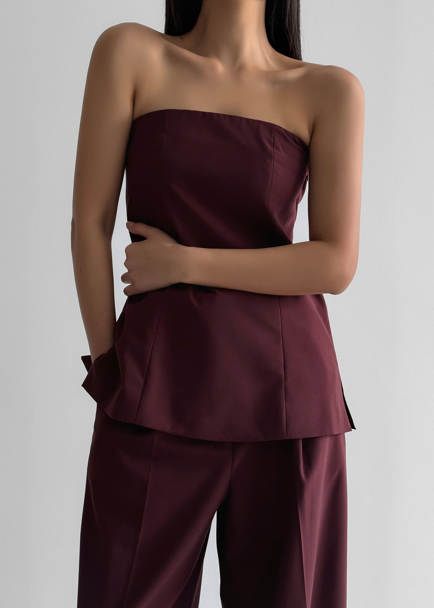 Abbie Strapless Top - Burgundy