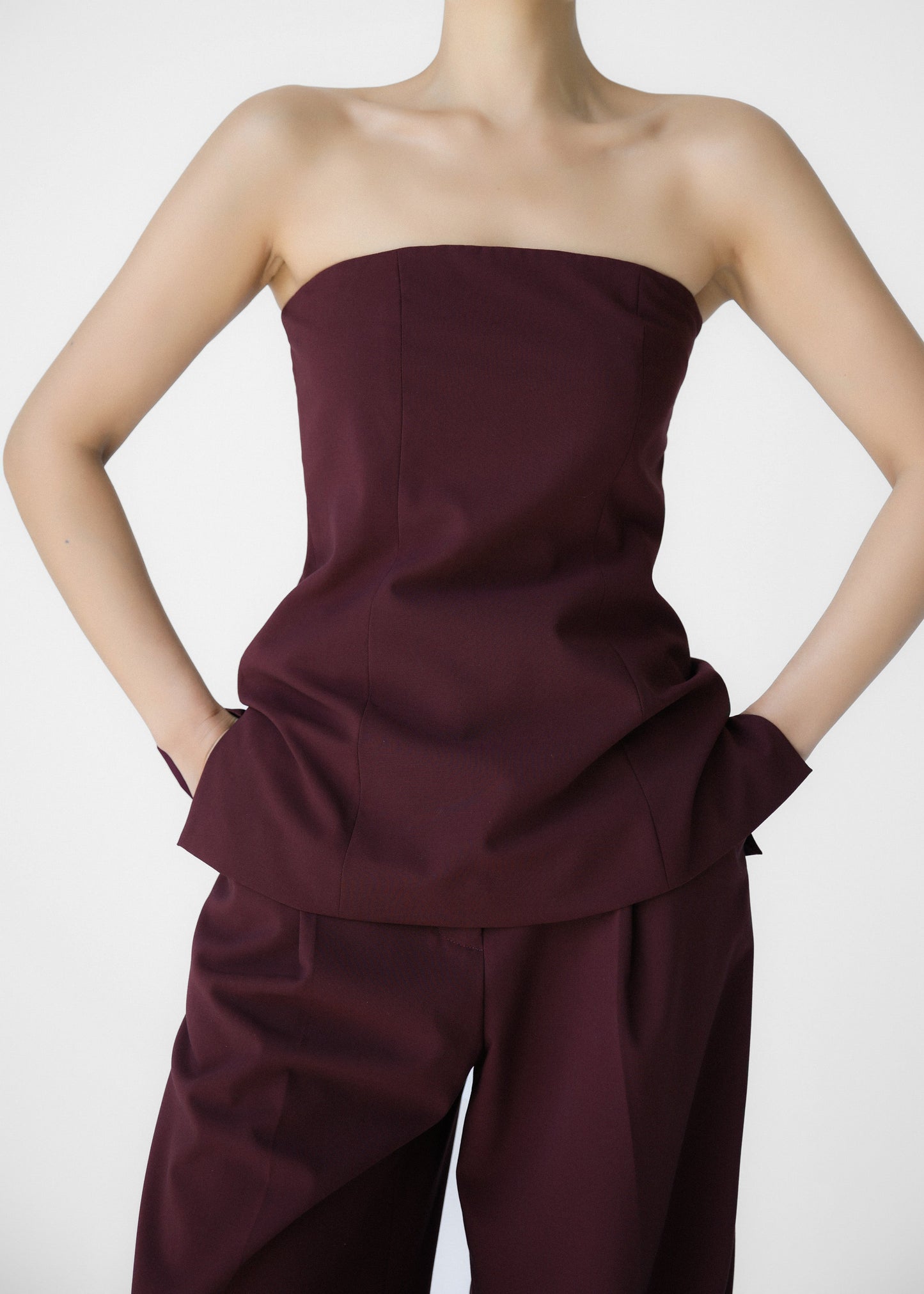 Abbie Strapless Top - Burgundy