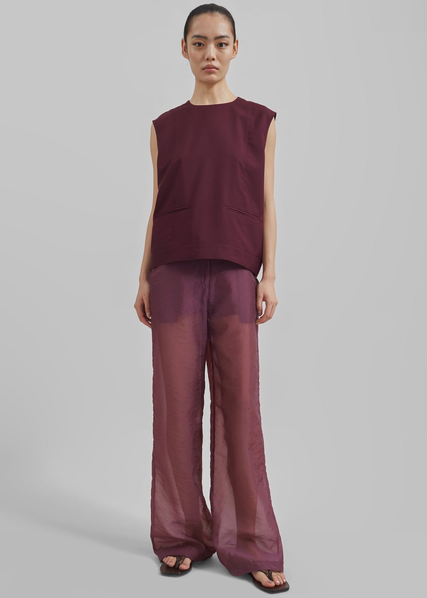 Abra Sheer Trousers - Burgundy