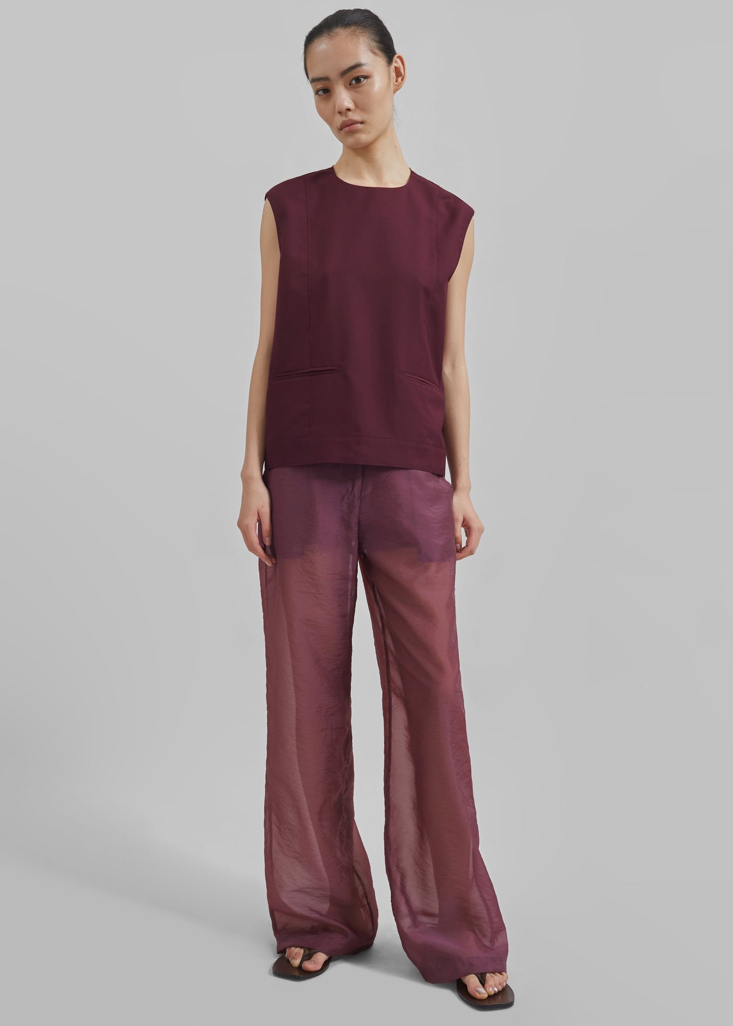 Abra Sheer Trousers - Burgundy