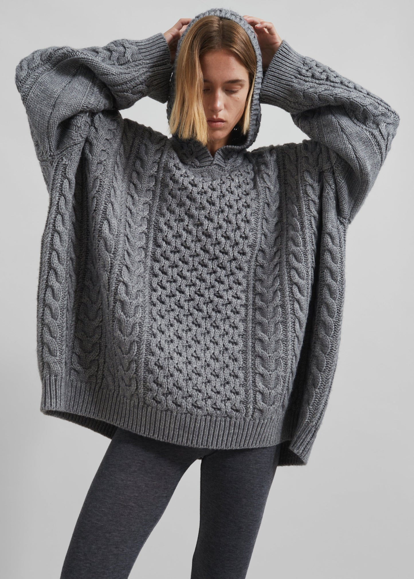 Adare Braided Knit Hoodie - Grey