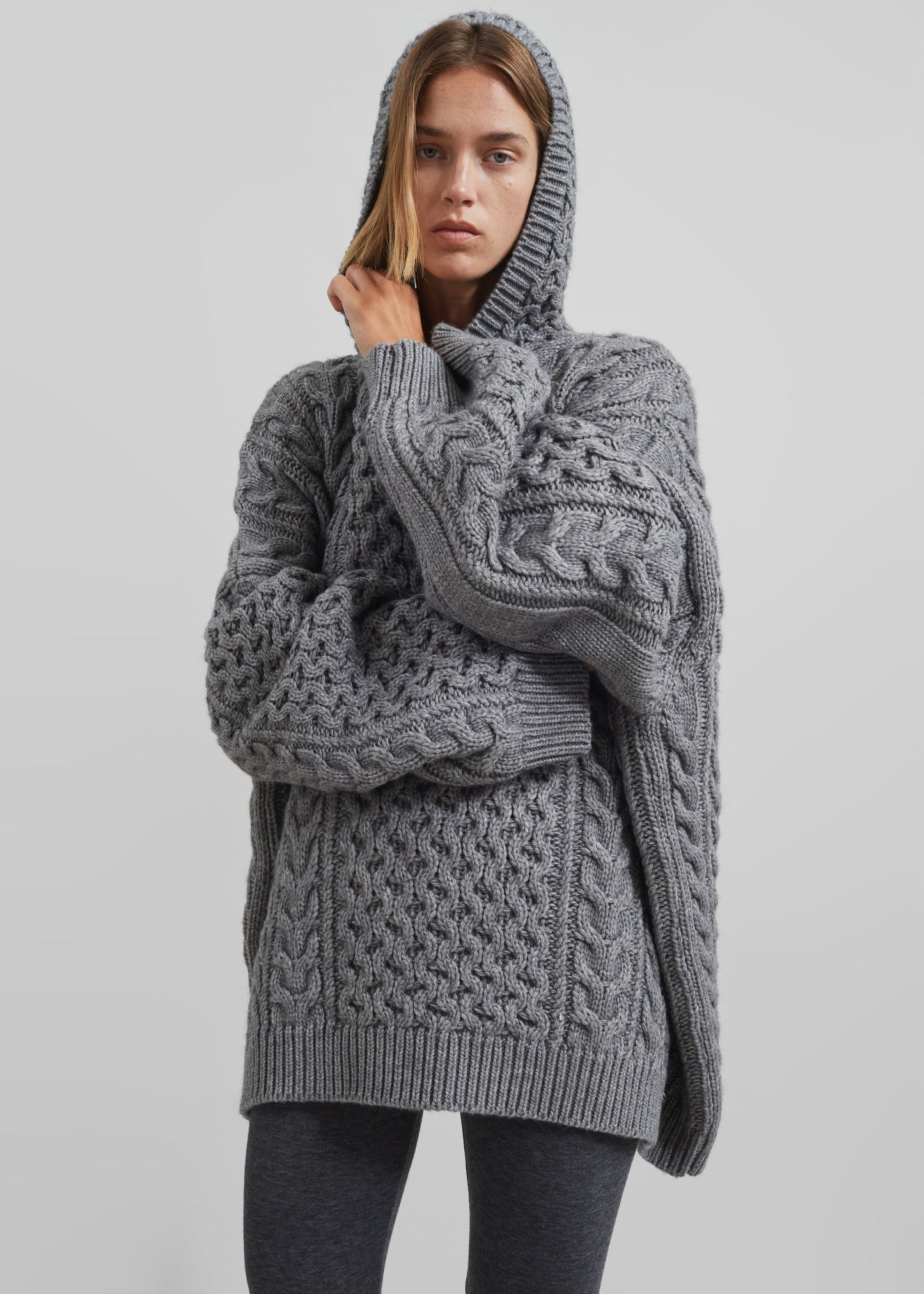 Adare Braided Knit Hoodie - Grey