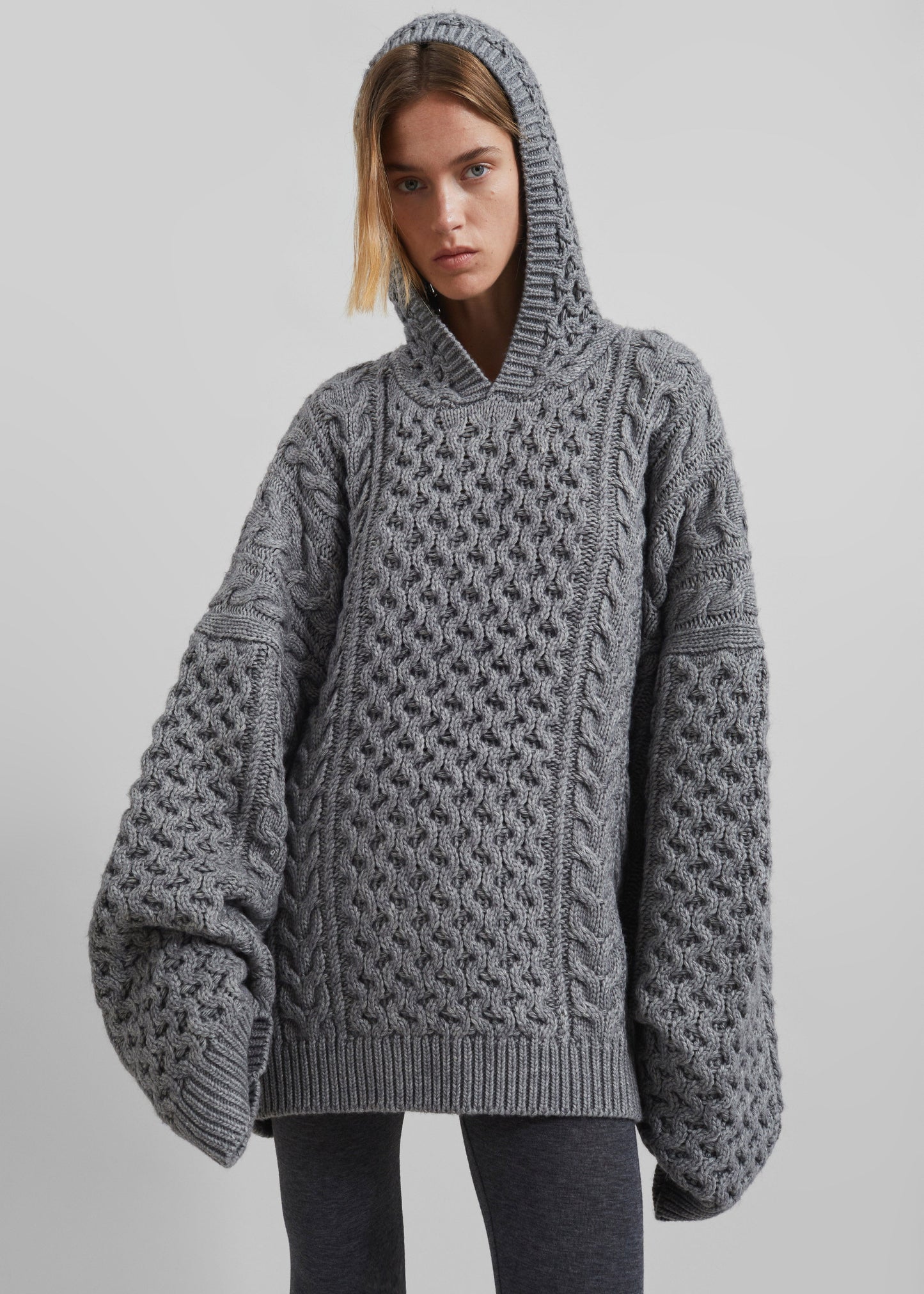 Adare Braided Knit Hoodie - Grey