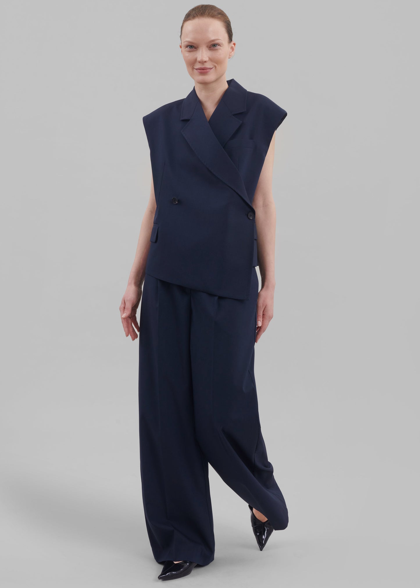 Alia Wide Leg Trousers - Navy