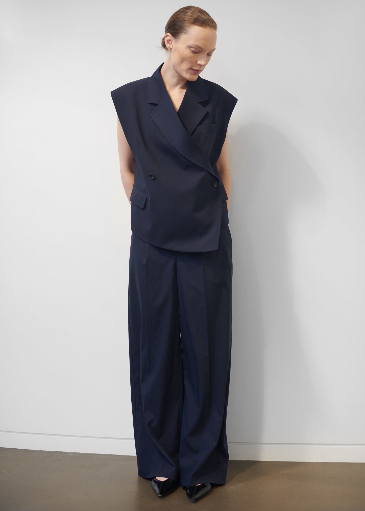 Alia Wide Leg Trousers - Navy