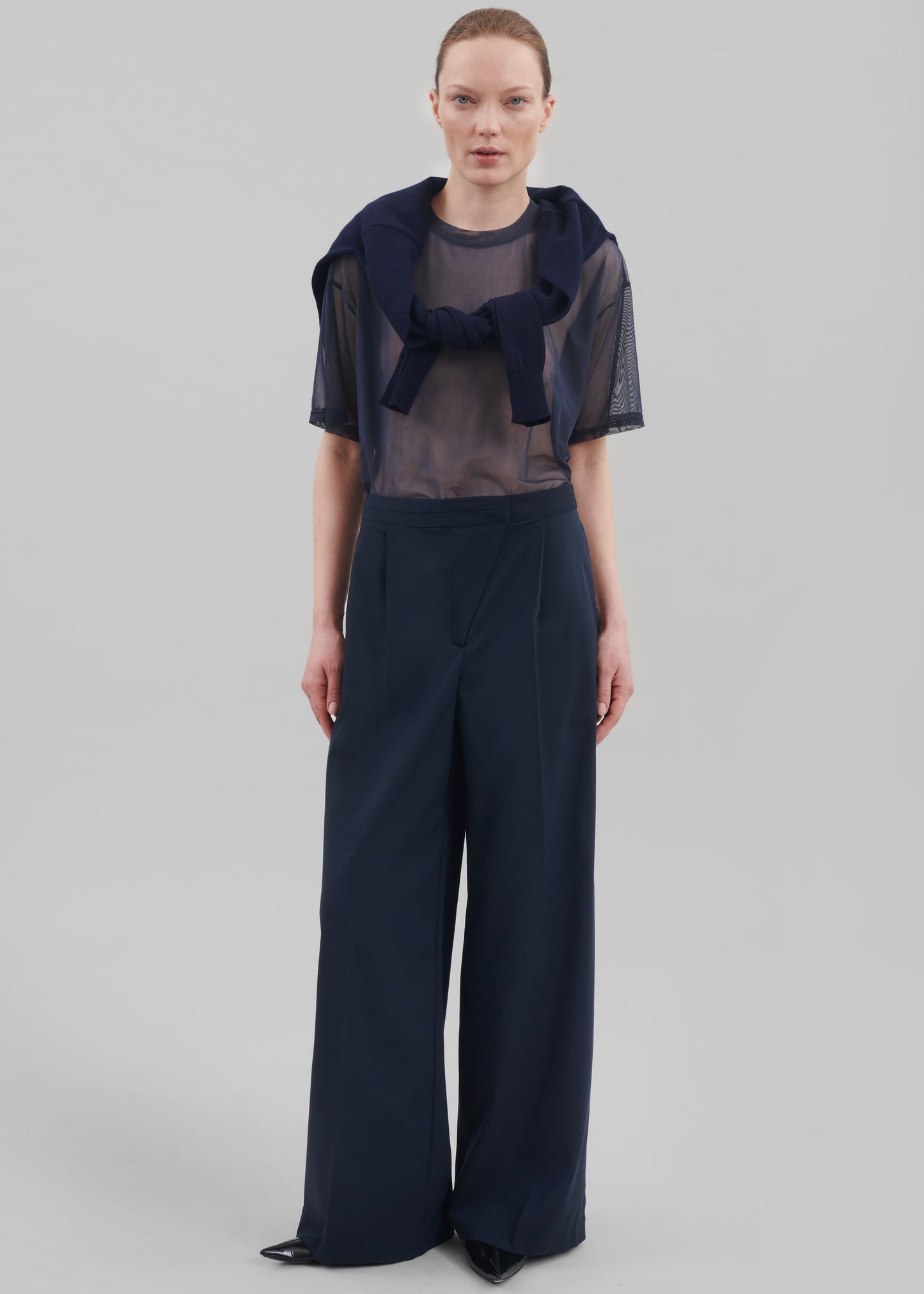 Alia Wide Leg Trousers - Navy