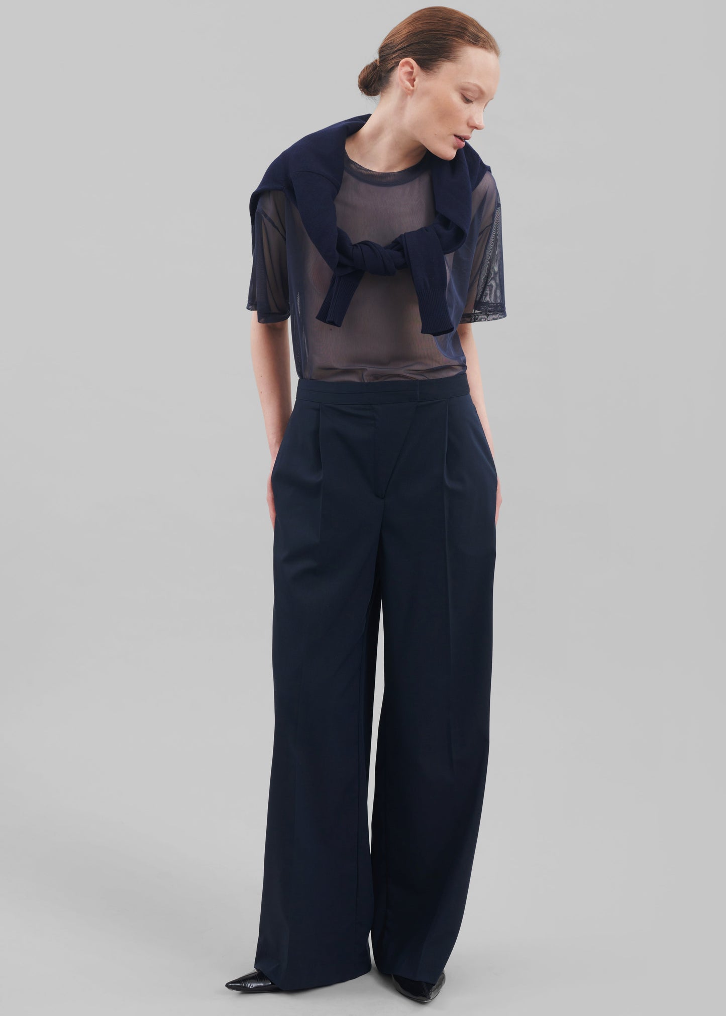 Alia Wide Leg Trousers - Navy