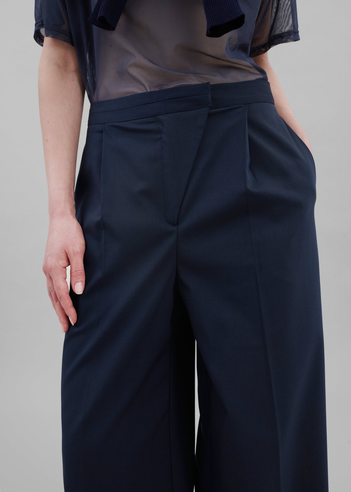 Alia Wide Leg Trousers - Navy