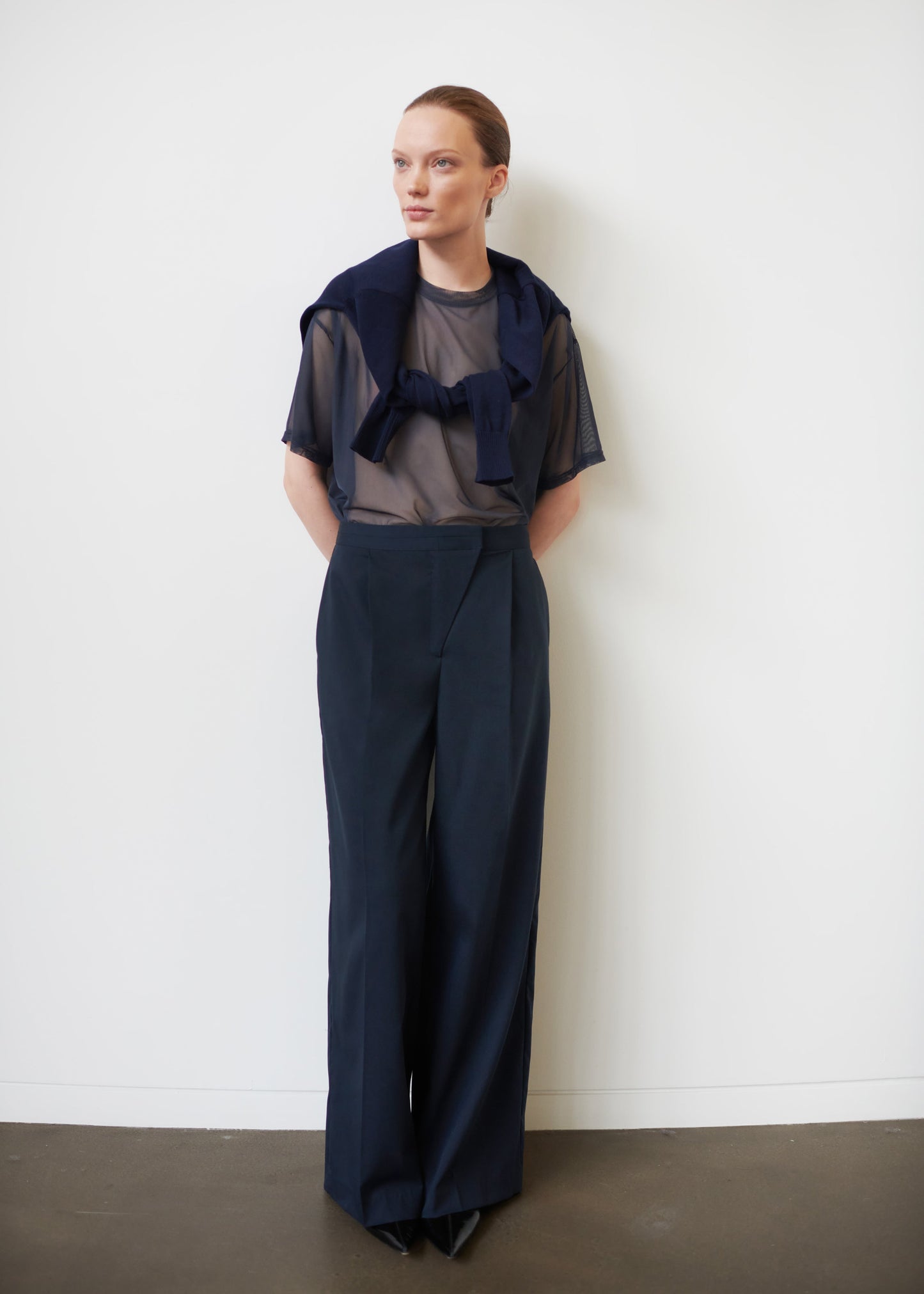 Alia Wide Leg Trousers - Navy