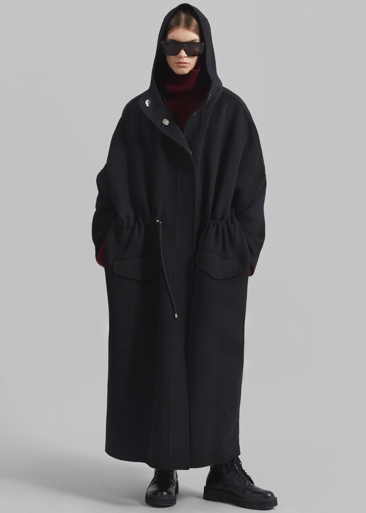 Alida Hooded Long Coat - Black