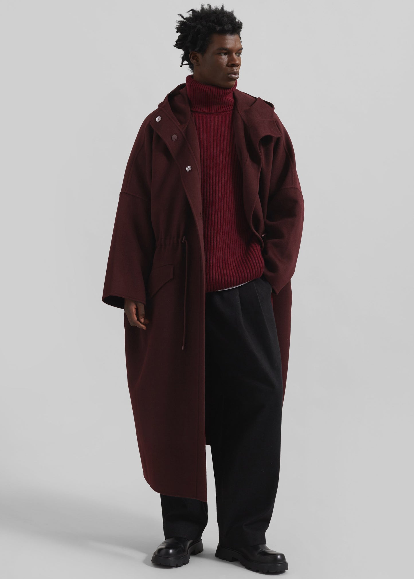 Alida Hooded Long Coat - Burgundy