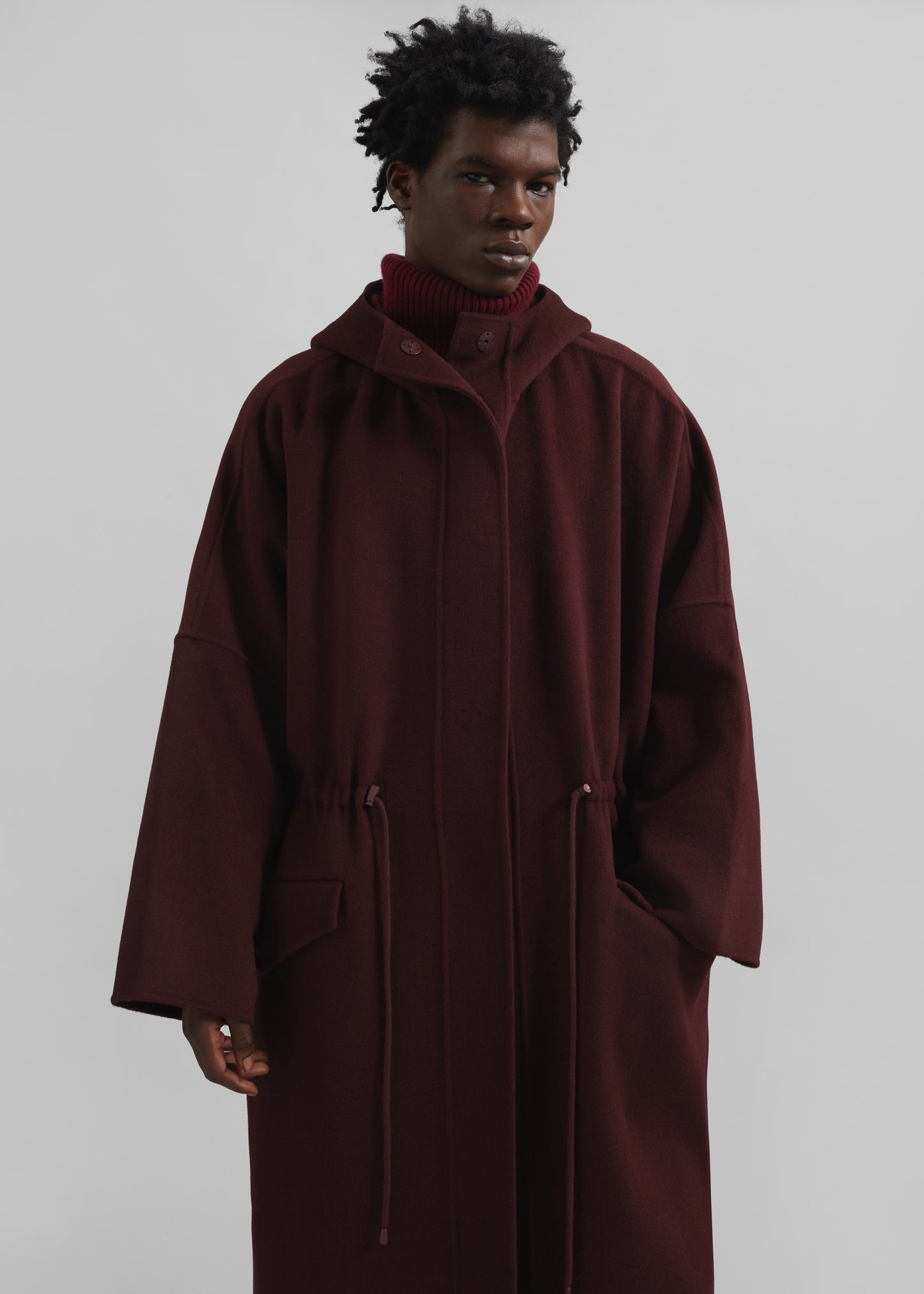 Alida Hooded Long Coat - Burgundy