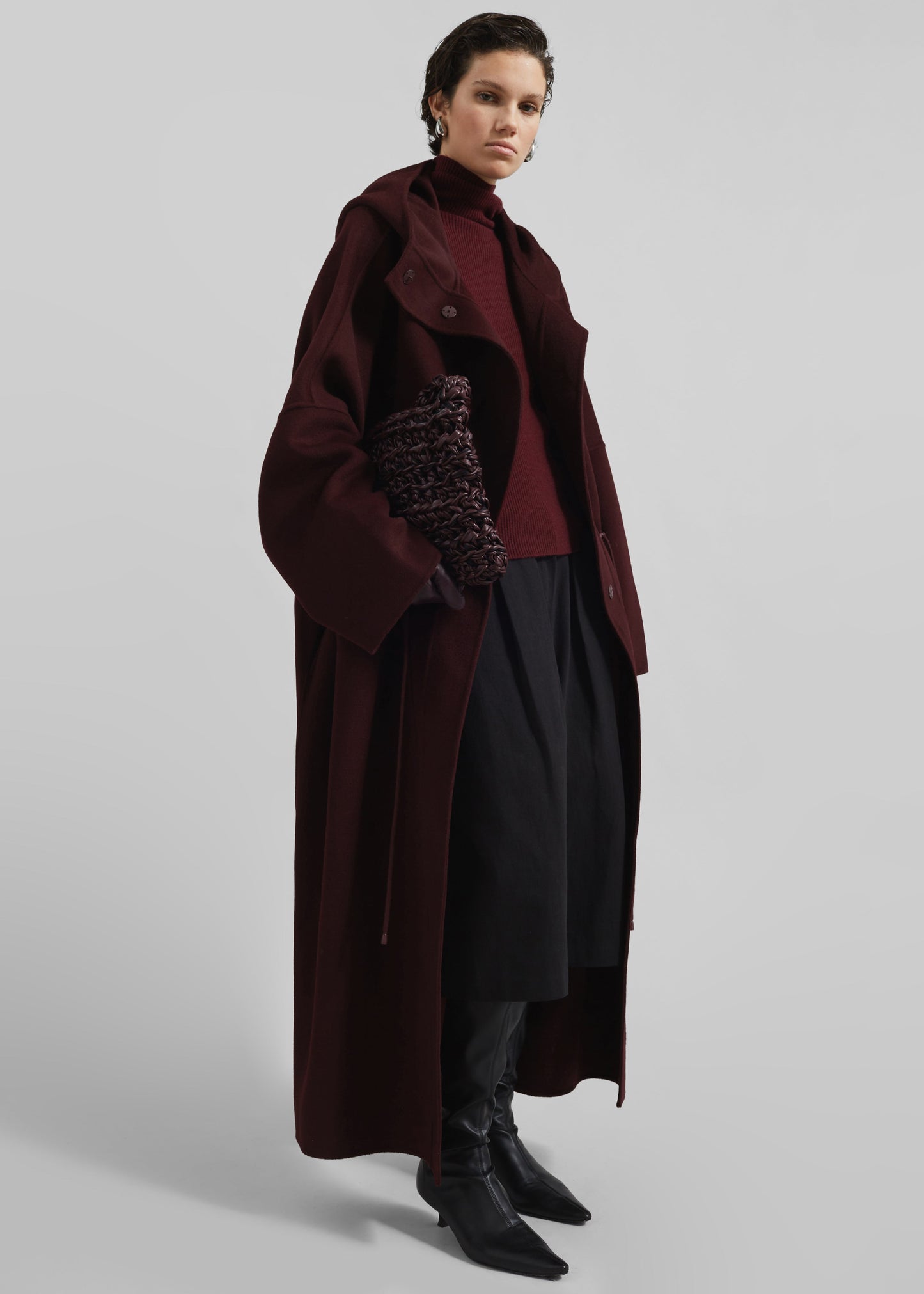 Alida Hooded Long Coat - Burgundy