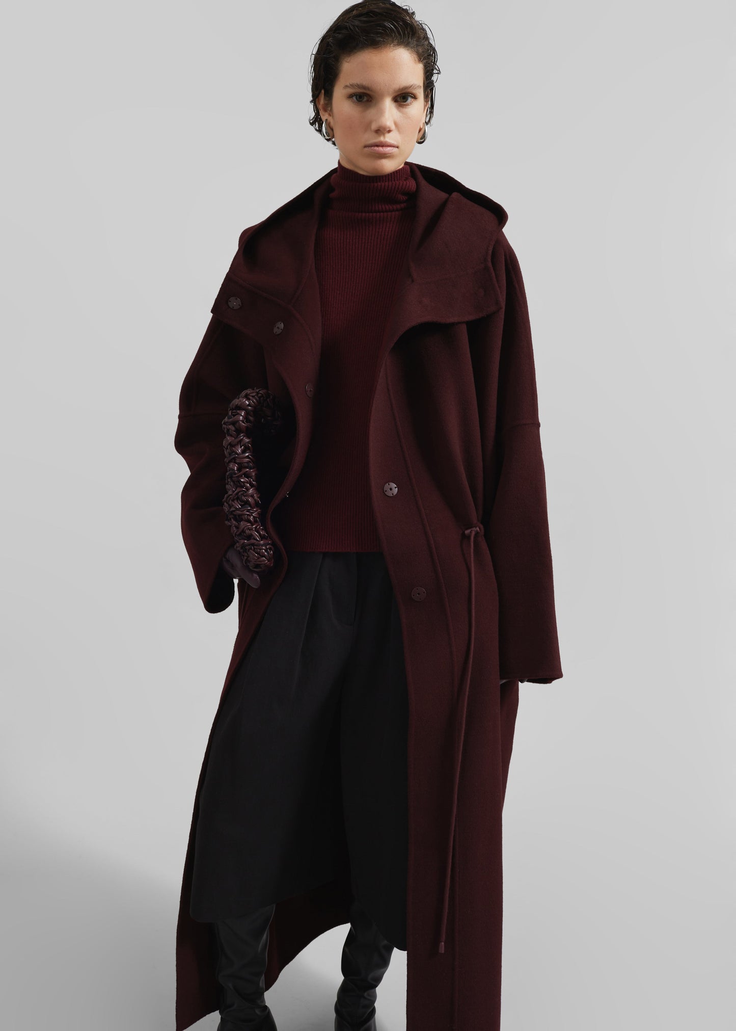 Alida Hooded Long Coat - Burgundy