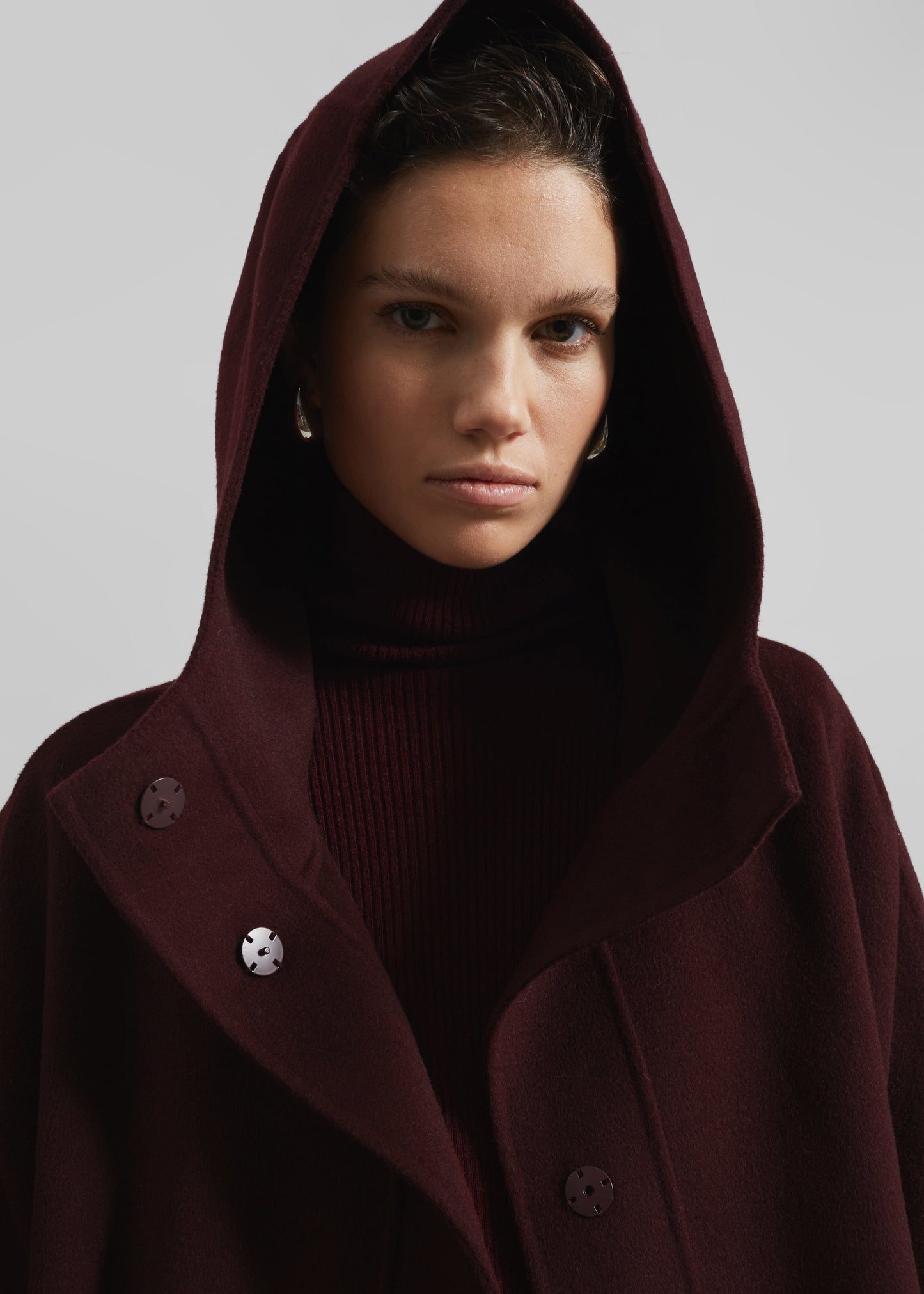 Alida Hooded Long Coat - Burgundy