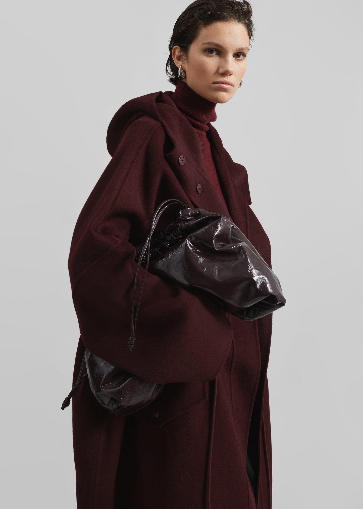 Alida Hooded Long Coat - Burgundy