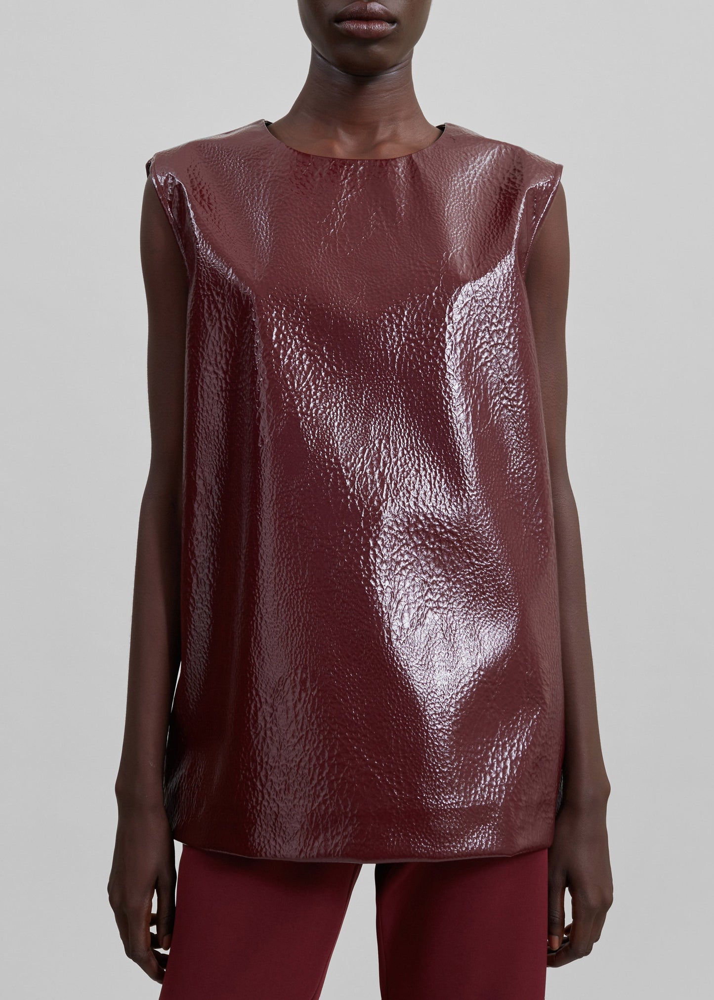 Amaris Crackled Faux Leather Tank Top - Burgundy