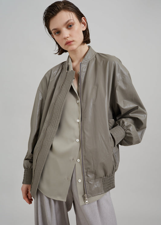 Amber Faux Leather Bomber - Khaki