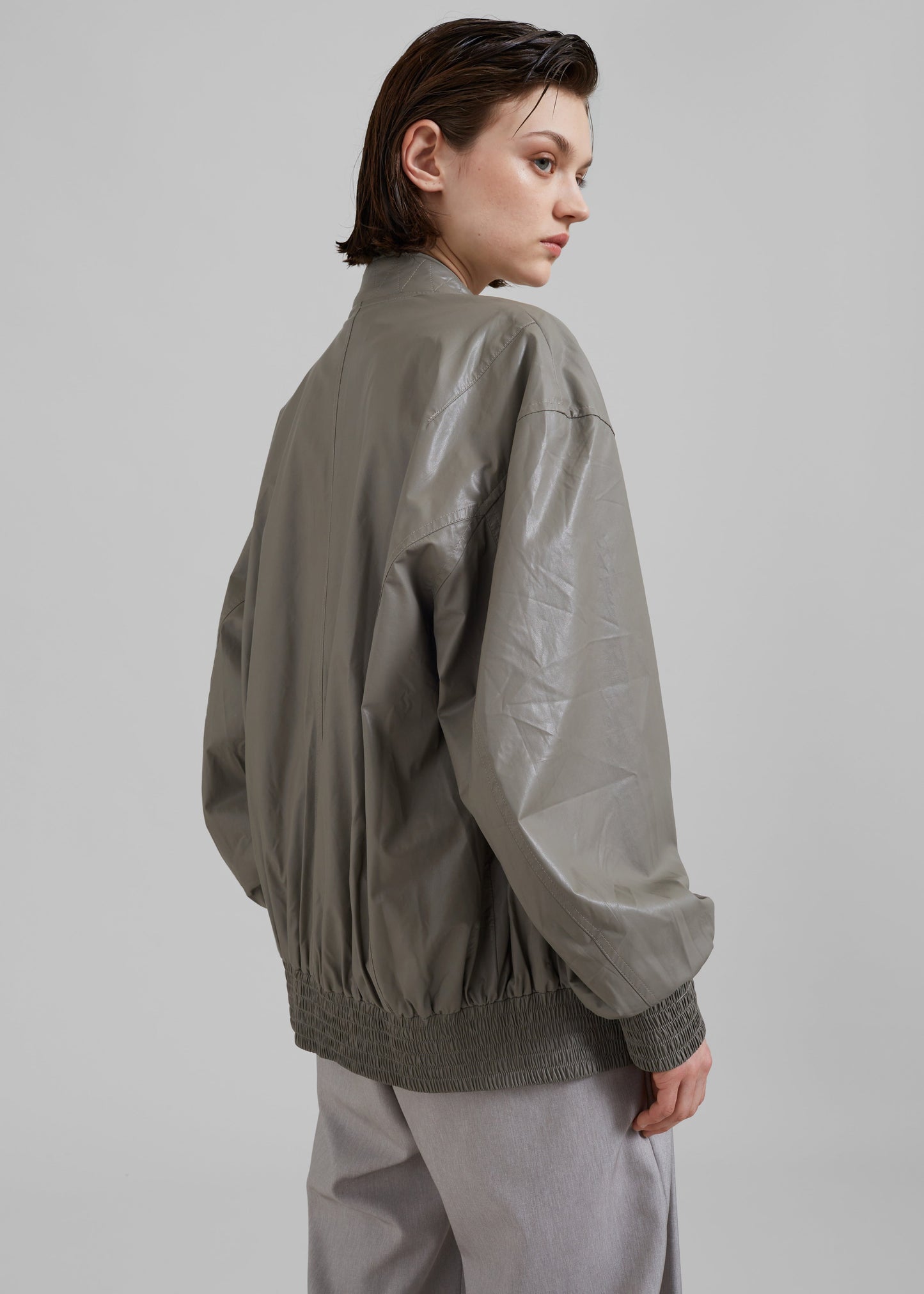 Amber Faux Leather Bomber - Khaki