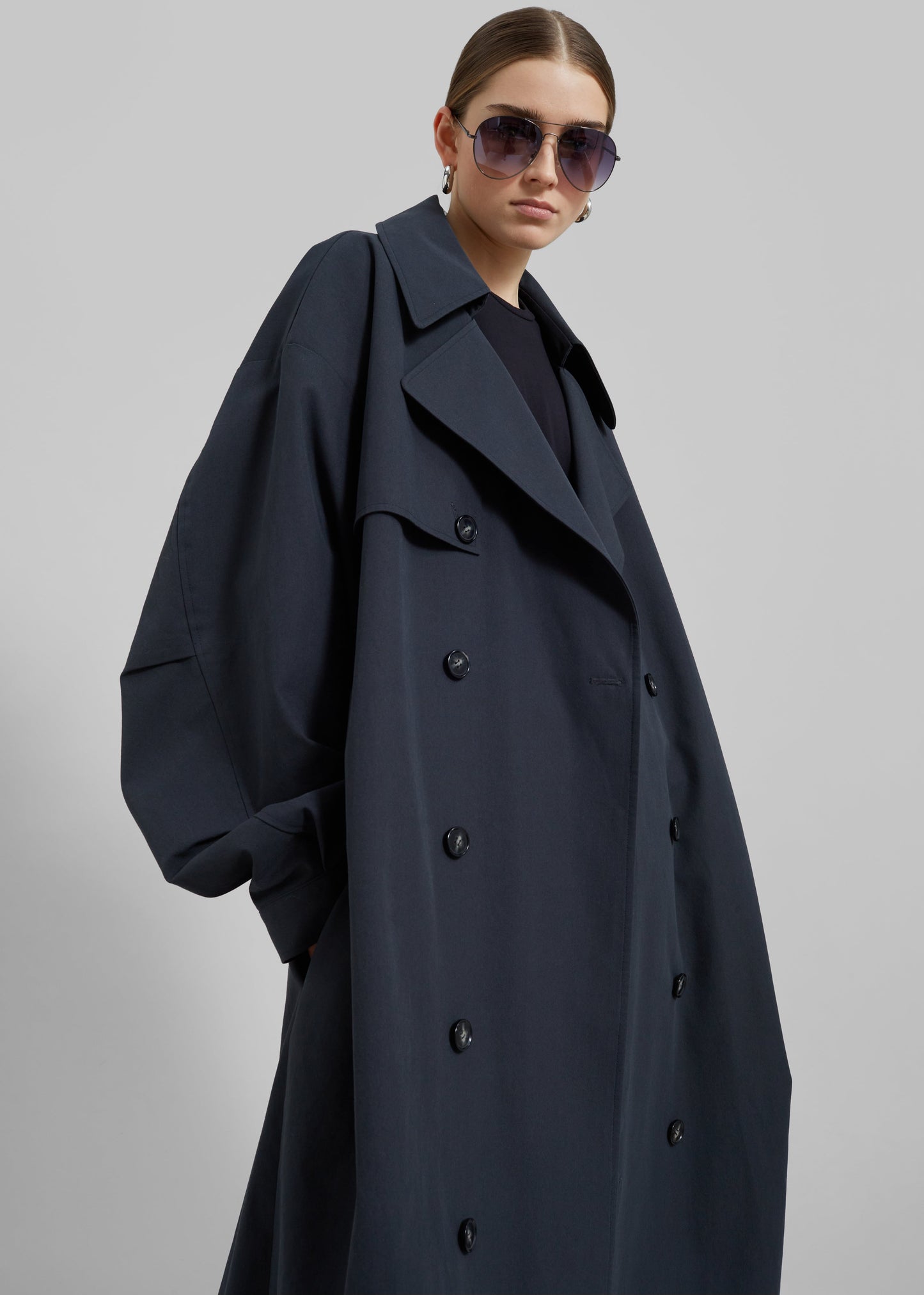 Anika Double Breasted Trench Coat - Navy