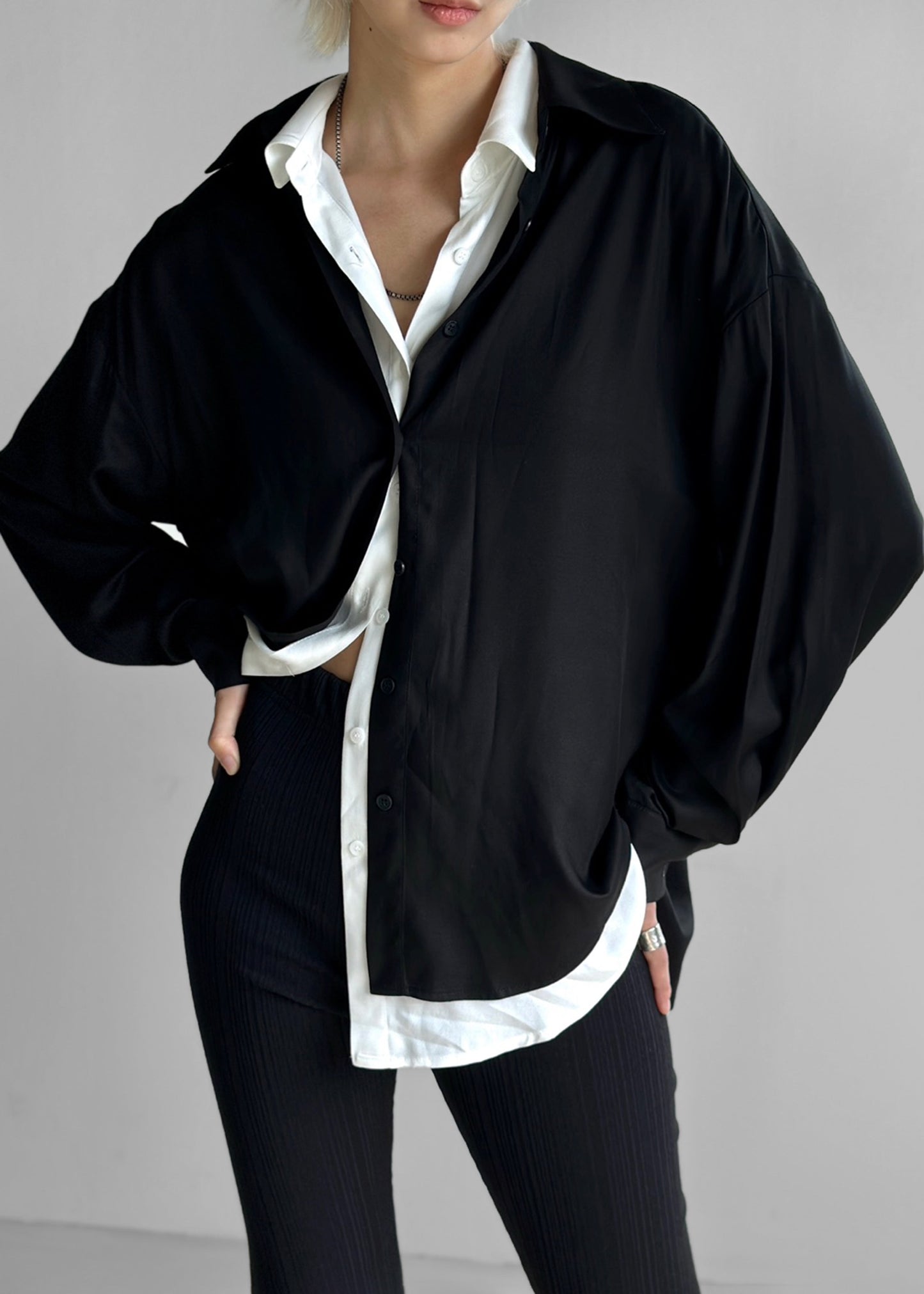 Ann Double Layer Shirt - Black/White