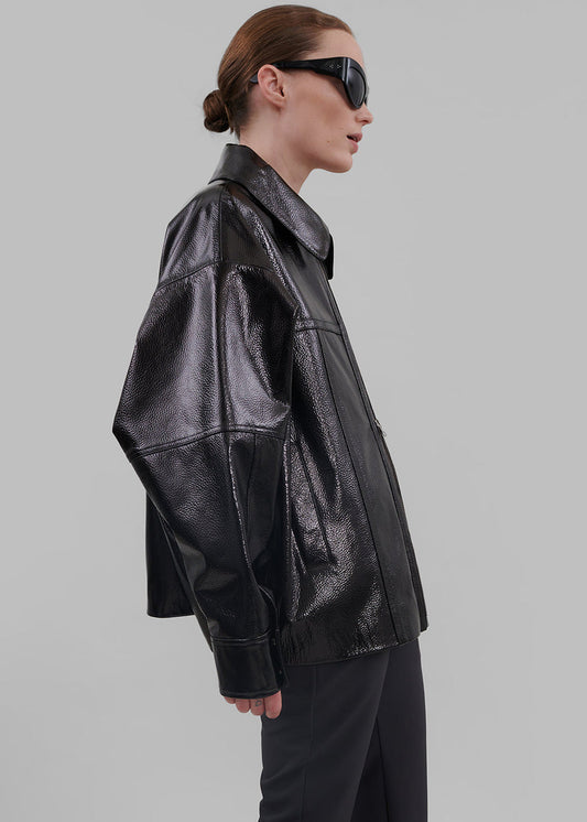 Arbor Crackled Faux Leather Jacket - Black