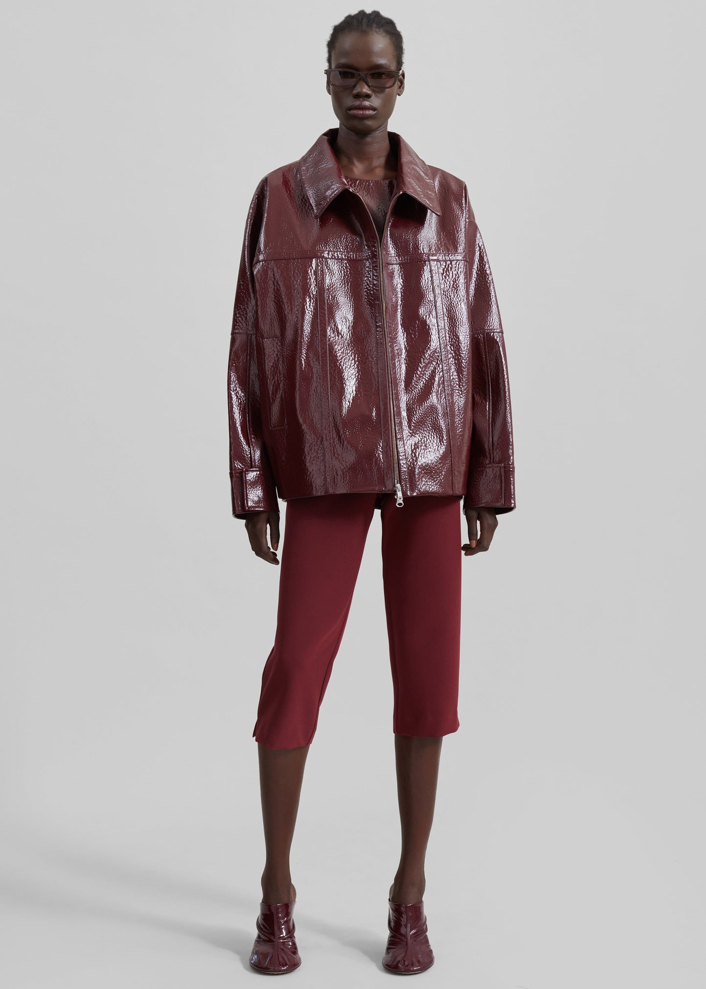 Arbor Crackled Faux Leather Jacket - Burgundy