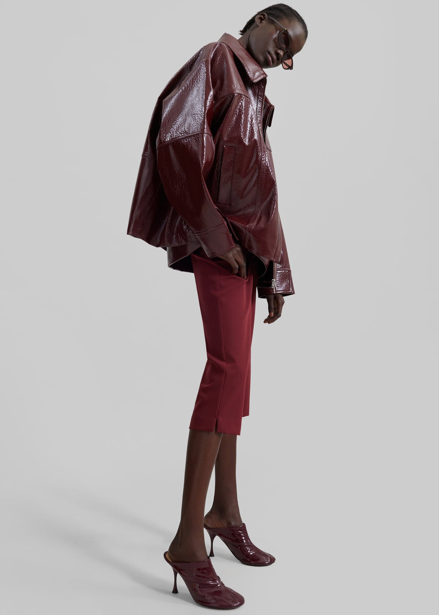 Arbor Crackled Faux Leather Jacket - Burgundy