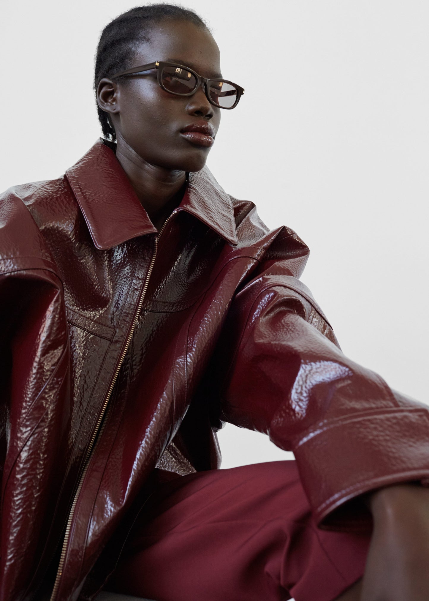 Arbor Crackled Faux Leather Jacket - Burgundy