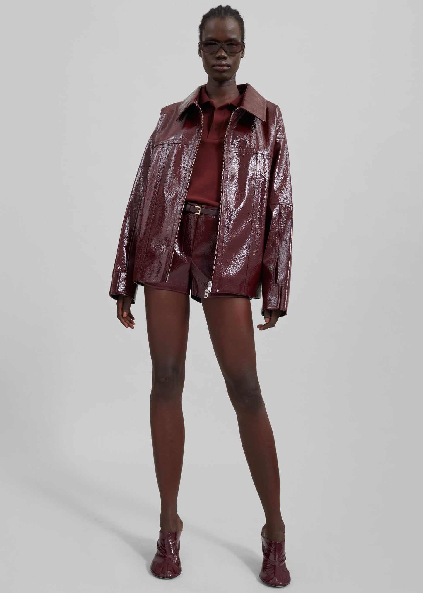 Arbor Crackled Faux Leather Jacket - Burgundy