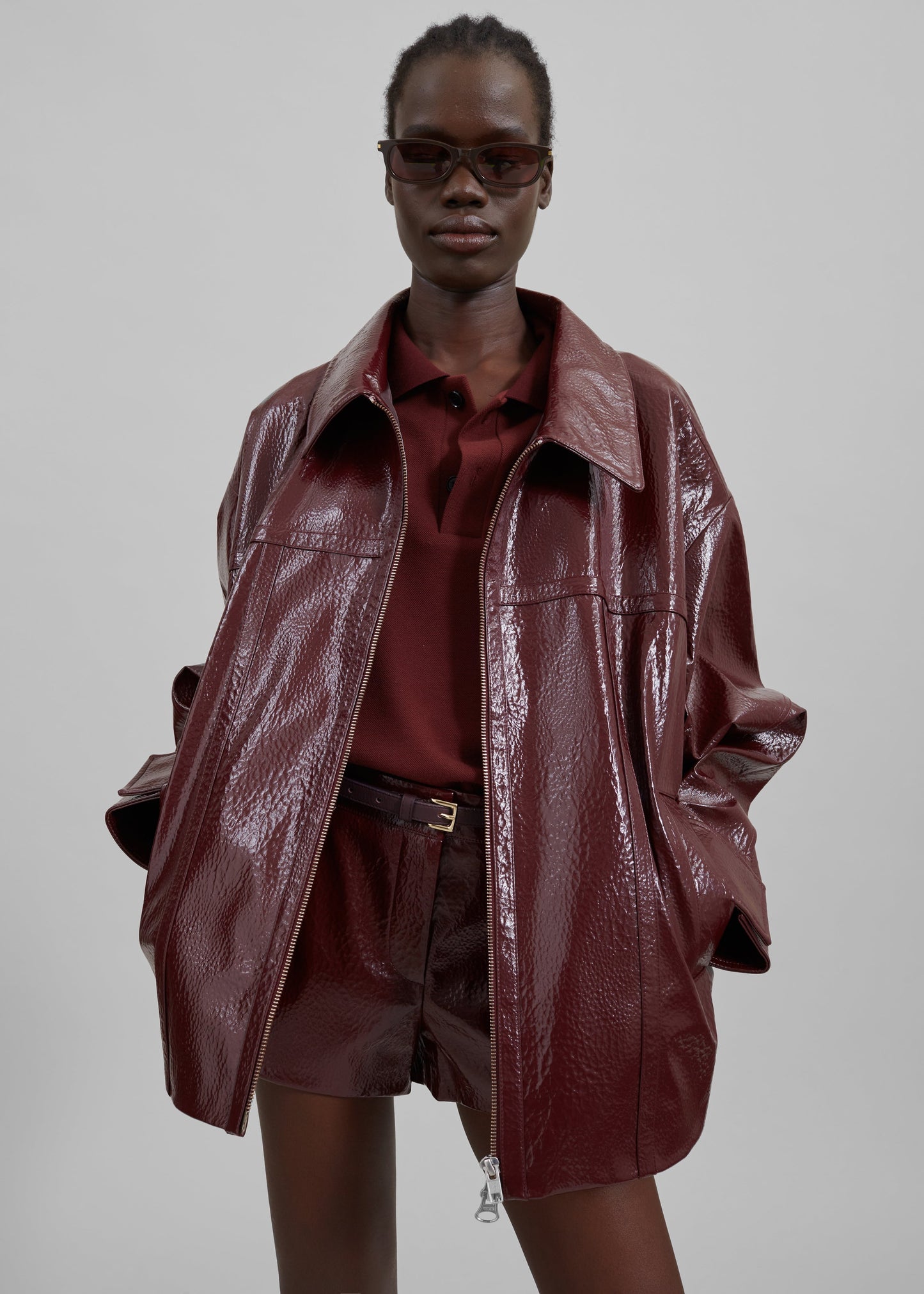 Arbor Crackled Faux Leather Jacket - Burgundy