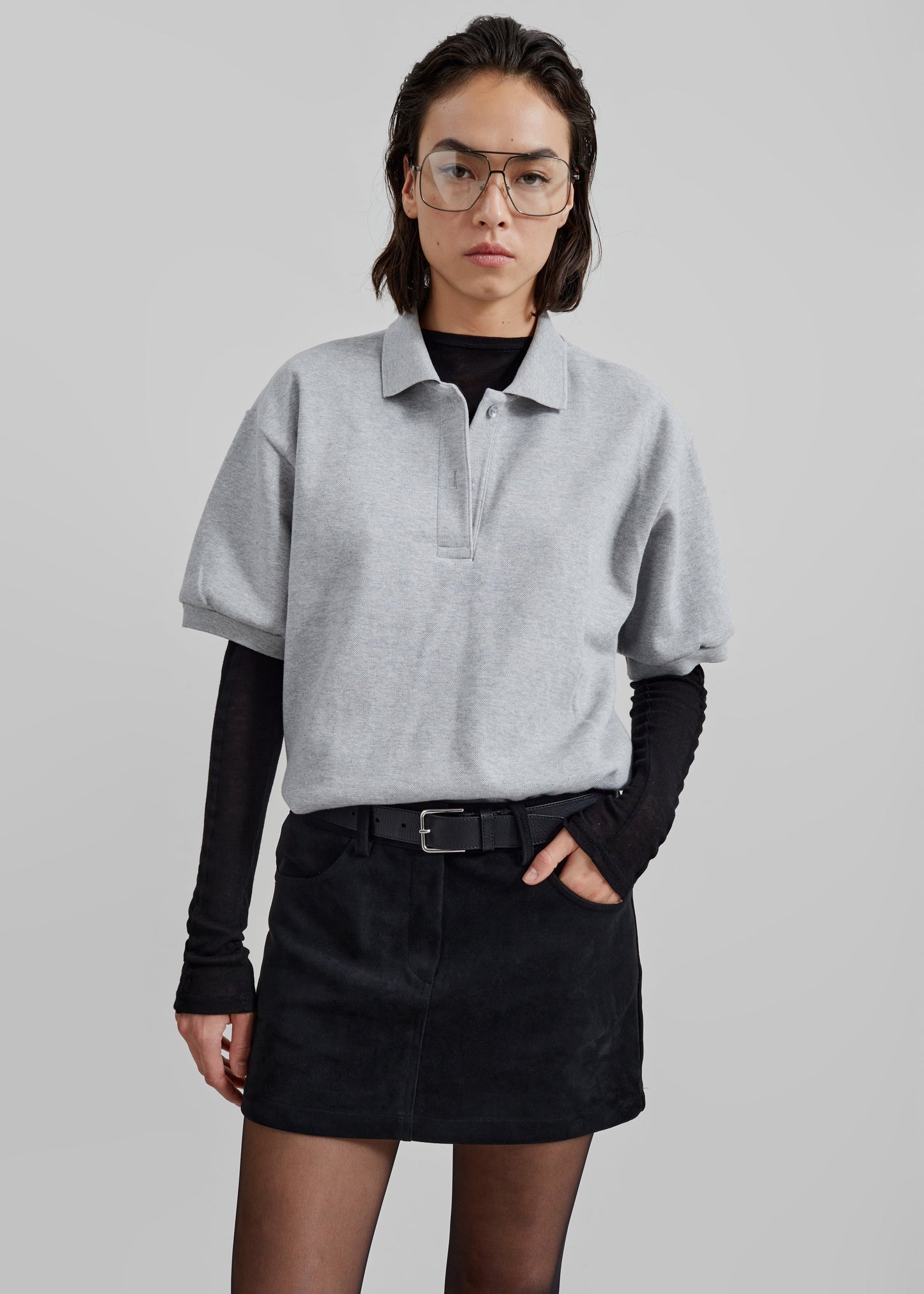 Arda Crop Polo - Grey