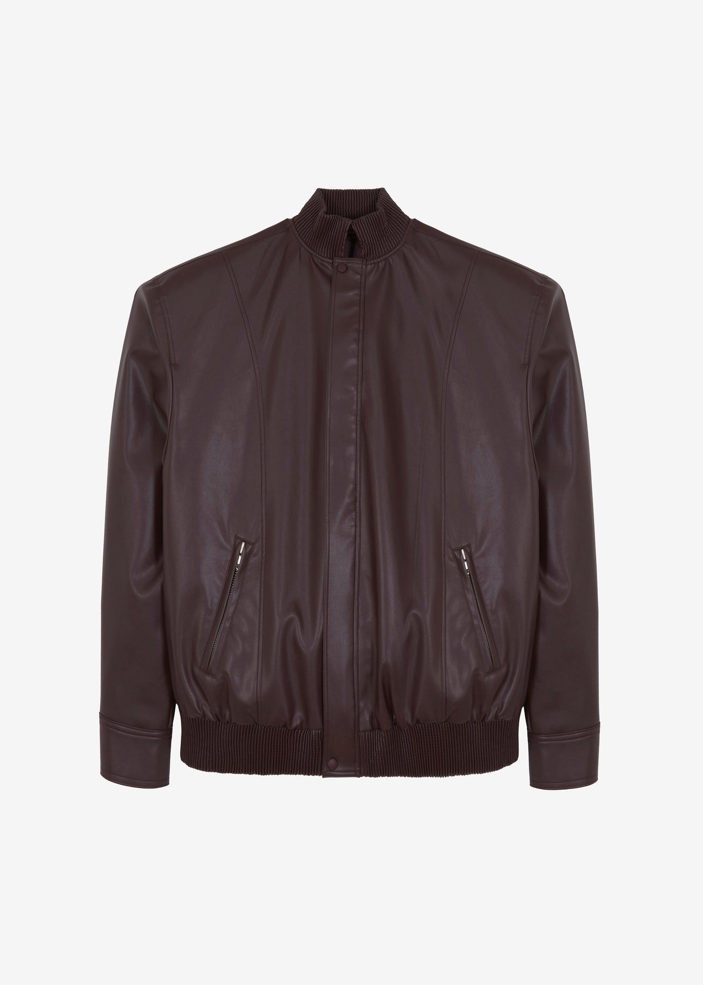 Arley Oversized Faux Leather Bomber - Burgundy