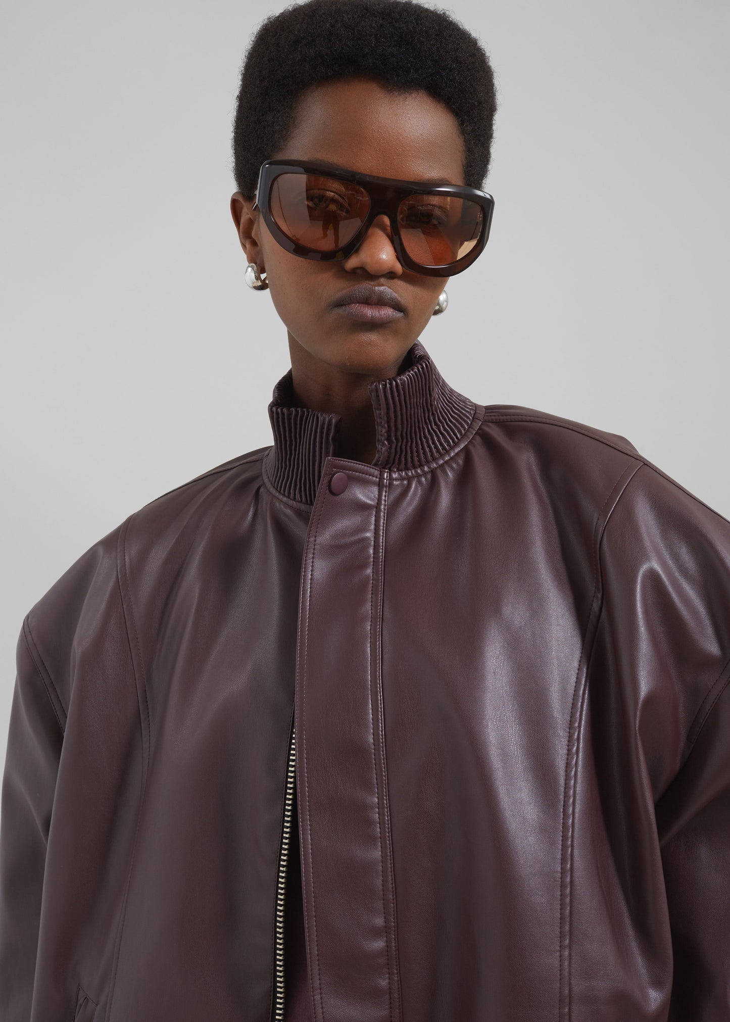 Arley Oversized Faux Leather Bomber - Burgundy