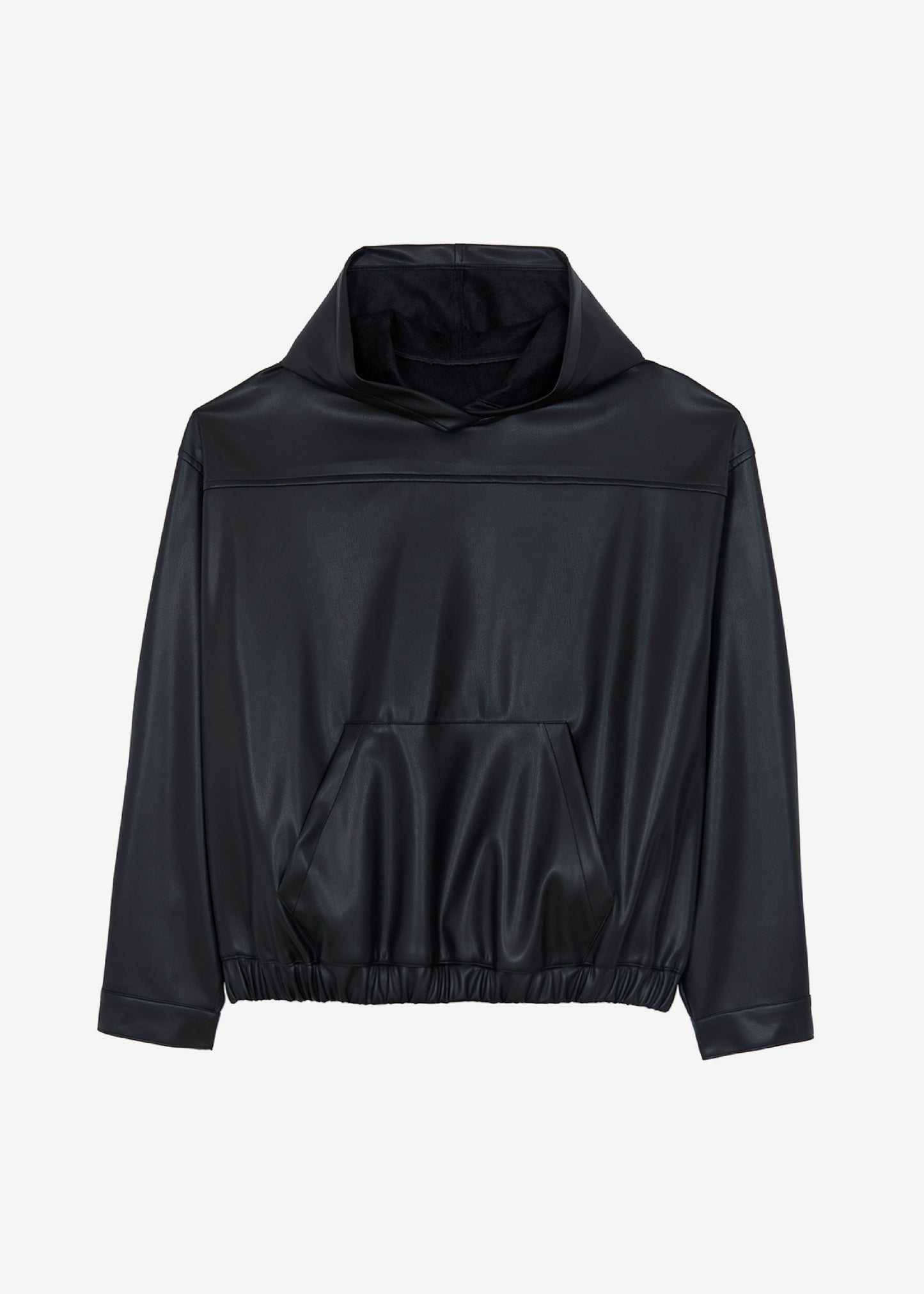 Aston Faux Leather Hooded Pullover - Black