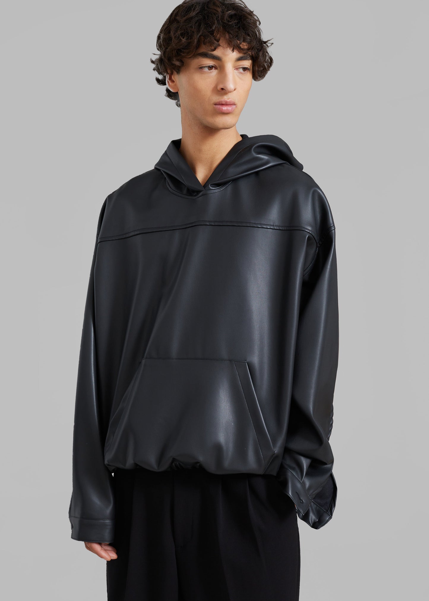 Aston Faux Leather Hooded Pullover - Black