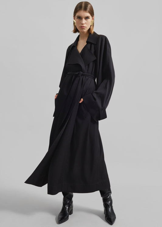 Astoria Cut-Out Raglan Sleeve Trench Coat - Black