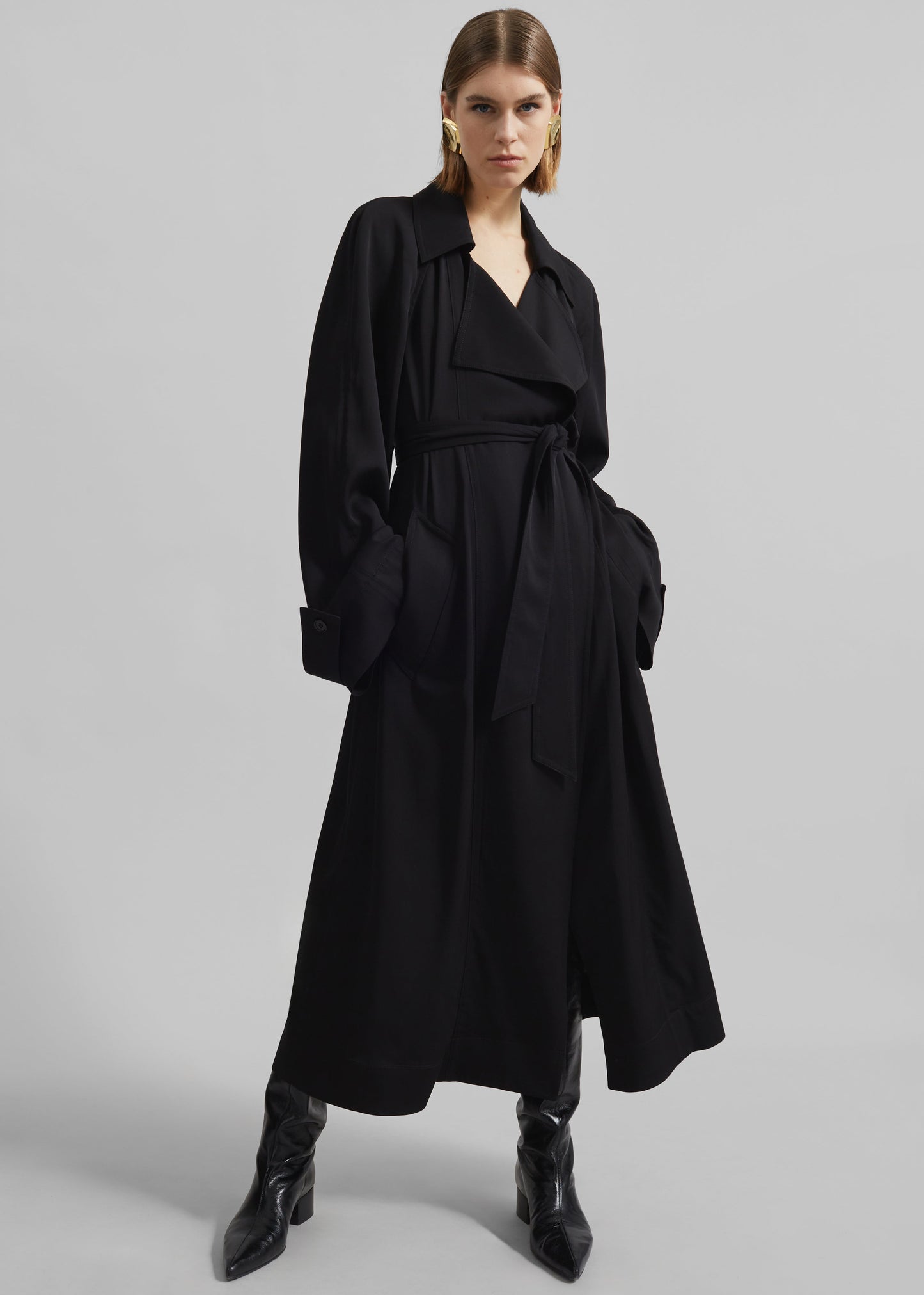 Astoria Cut-Out Raglan Sleeve Trench Coat - Black