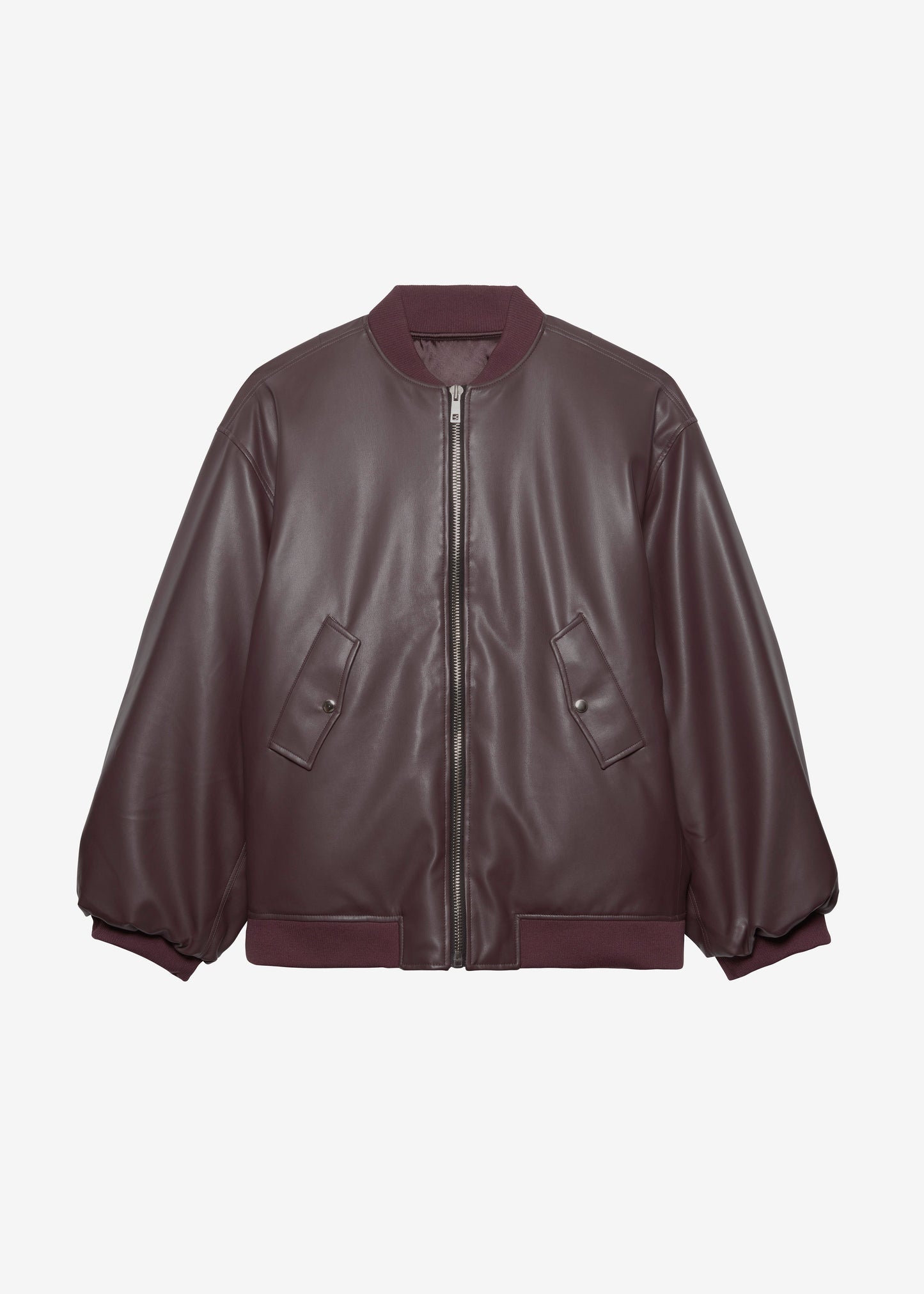 Astra Faux Leather Bomber Jacket - Burgundy